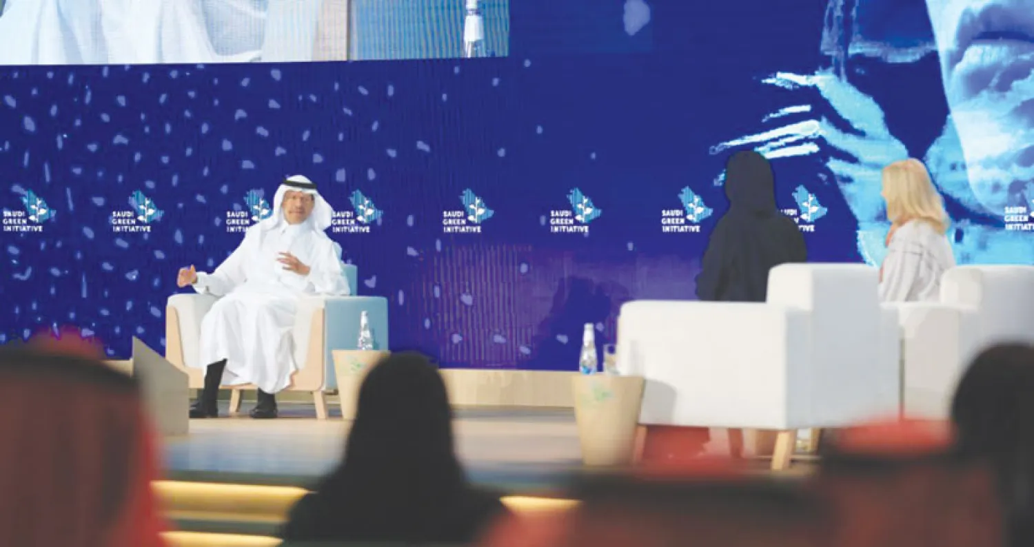 وزير الطاقة السعودي خلال مشاركته في جلسة «قمة الشباب الأخضر» بالرياض أمس (الشرق الأوسط)