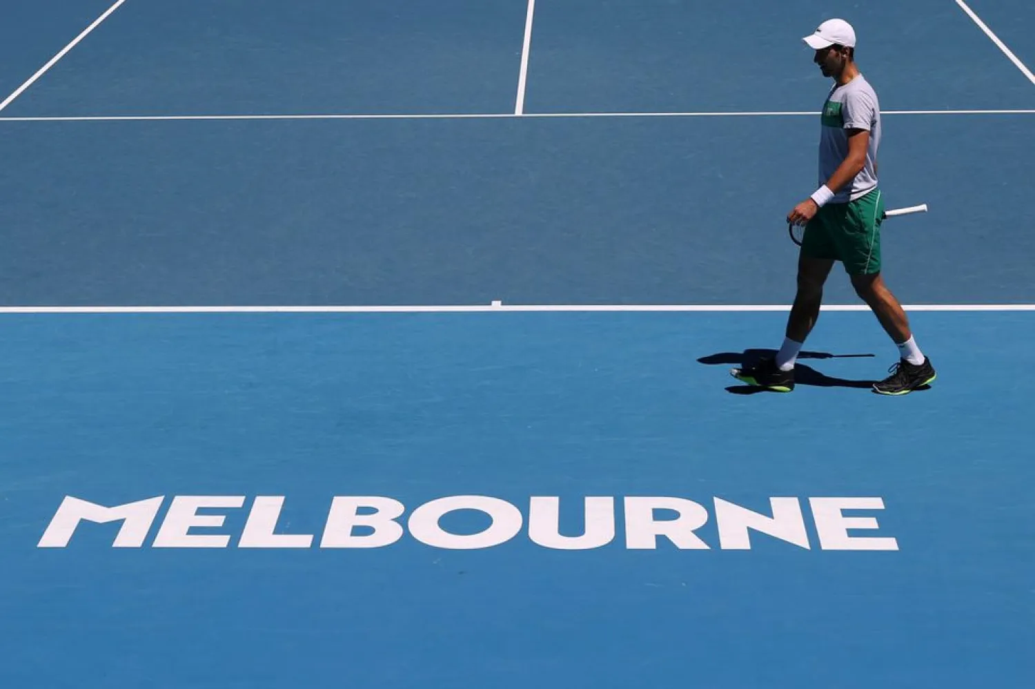 Tennis star Novak Djokovic of Serbia practices at Melbourne Park in advance of the Australian Open in Melbourne, Australia, January 31, 2021. (Reuters)