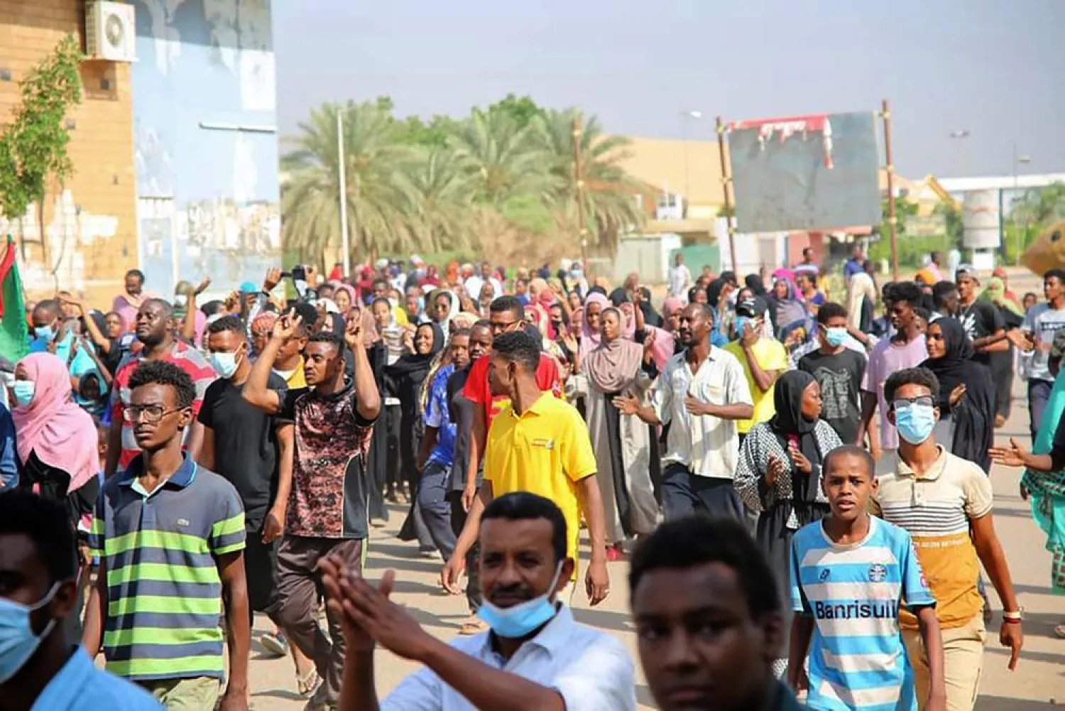 Thousands of pro-democracy protesters take to the streets to condemn a coup by military officials in Khartoum, Sudan, Monday Oct. 25, 2021. (AP)