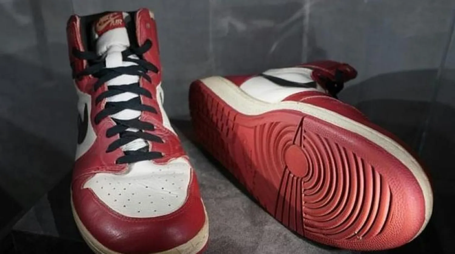 File Photo - The Air Jordan 1 High, which Michael Jordan wore when he smashed the net's glass backboard during an exhibition game in Italy in 1985, are expected to sell for up to $850,000 at auction

