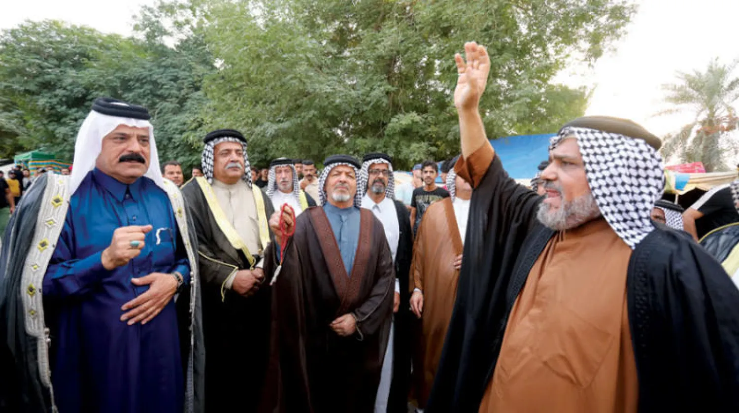 جانب من احتجاجات أنصار «تحالف الفتح» الحشدي في محيط «المنطقة الخضراء» ببغداد (إ.ب.أ)