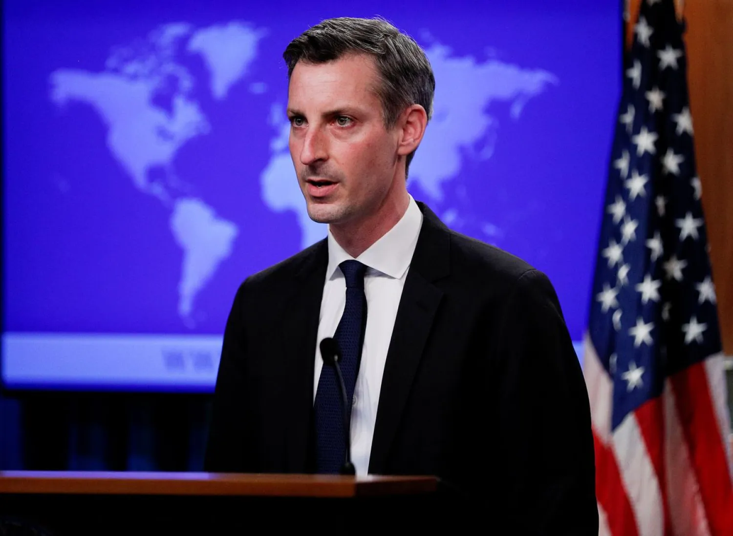 US State Department Spokesman Ned Price speaks to reporters during a news briefing at the State Department in Washington, US, March 1, 2021. Reuters