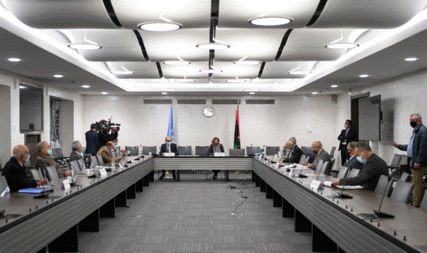  A general view of the talks between the rival factions in the Libya conflict at the United Nations offices in Geneva, Switzerland October 20, 2020. Fabrice Coffrini/Pool via REUTERS

 
