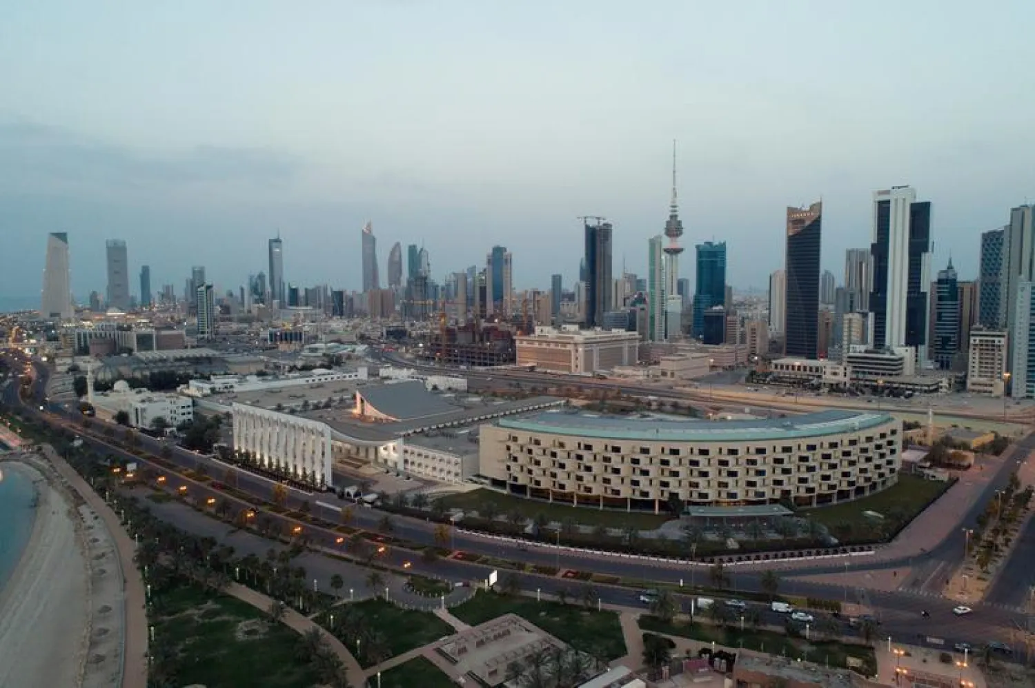 An aerial view shows Kuwait City and the National Assembly building. (Reuters)