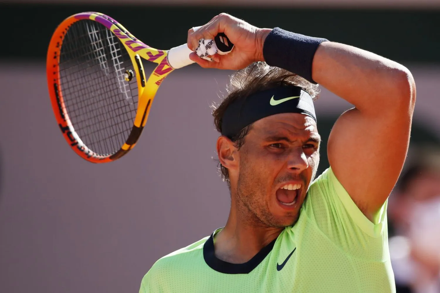 Tennis - French Open - Roland Garros, Paris, France - June 1, 2021 Spain's Rafael Nadal reacts during his first round match against Australia's Alexei Popyrin. Reuters