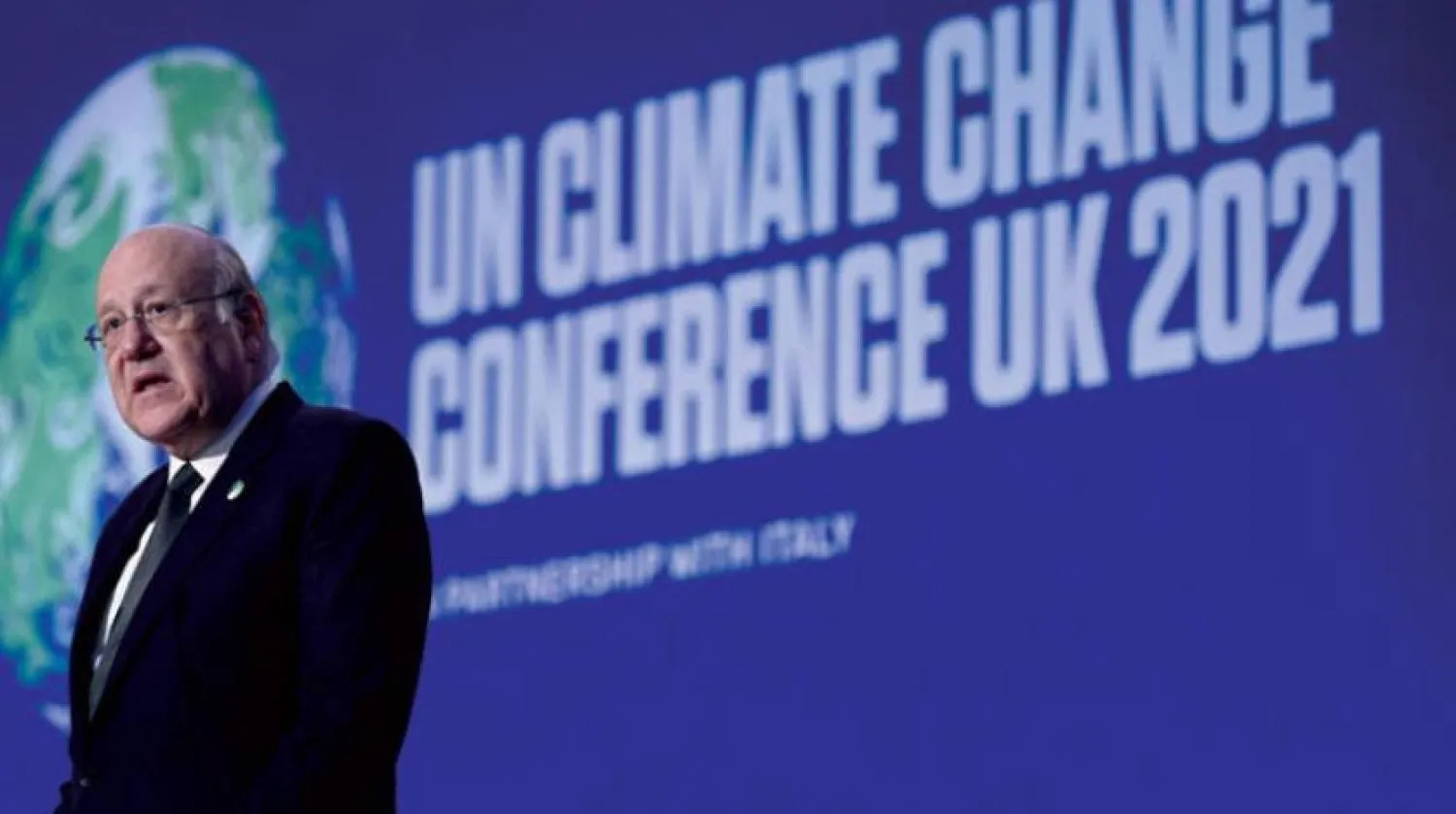 Lübnan Başbakanı Necib Mikati önceki gün İskoçya’nın Glasgow kentinde düzenlenen İklim Zirvesi'nde yaptığı konuşma sırasında (AFP)