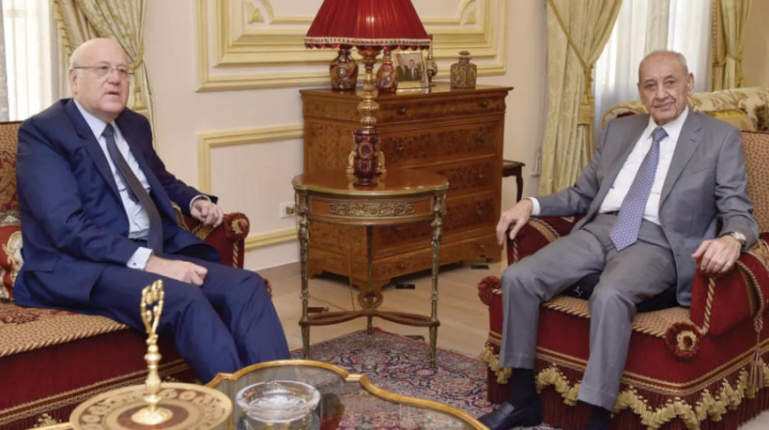 بري وميقاتي خلال لقائهما أمس (البرلمان اللبناني)