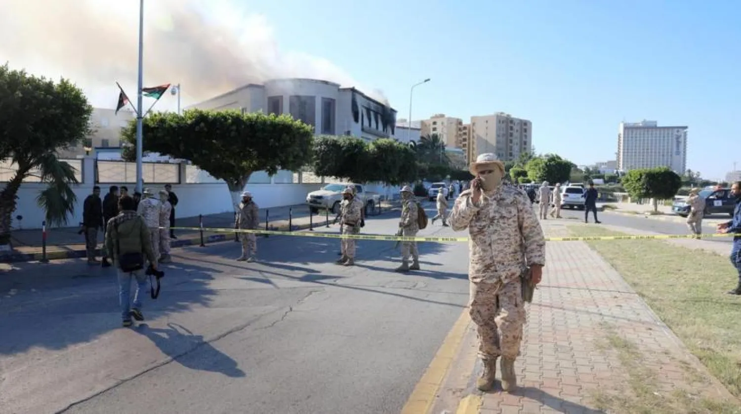 Security forces are seen in Tripoli after an ISIS attack on the foreign ministry building in December 2018. (Reuters)