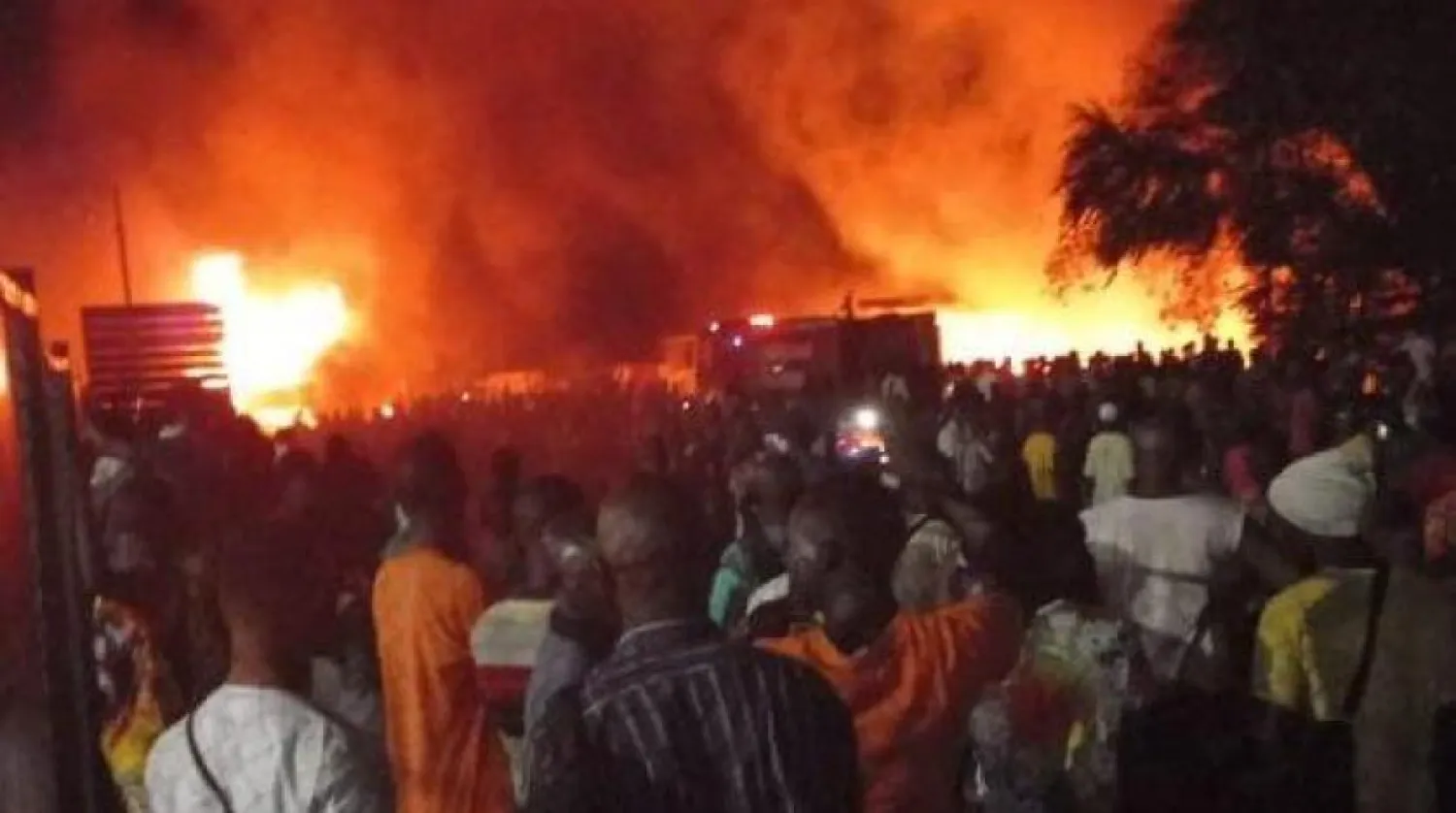 Photo circulated on social media shows the site of the fuel tanker explosion in Freetown