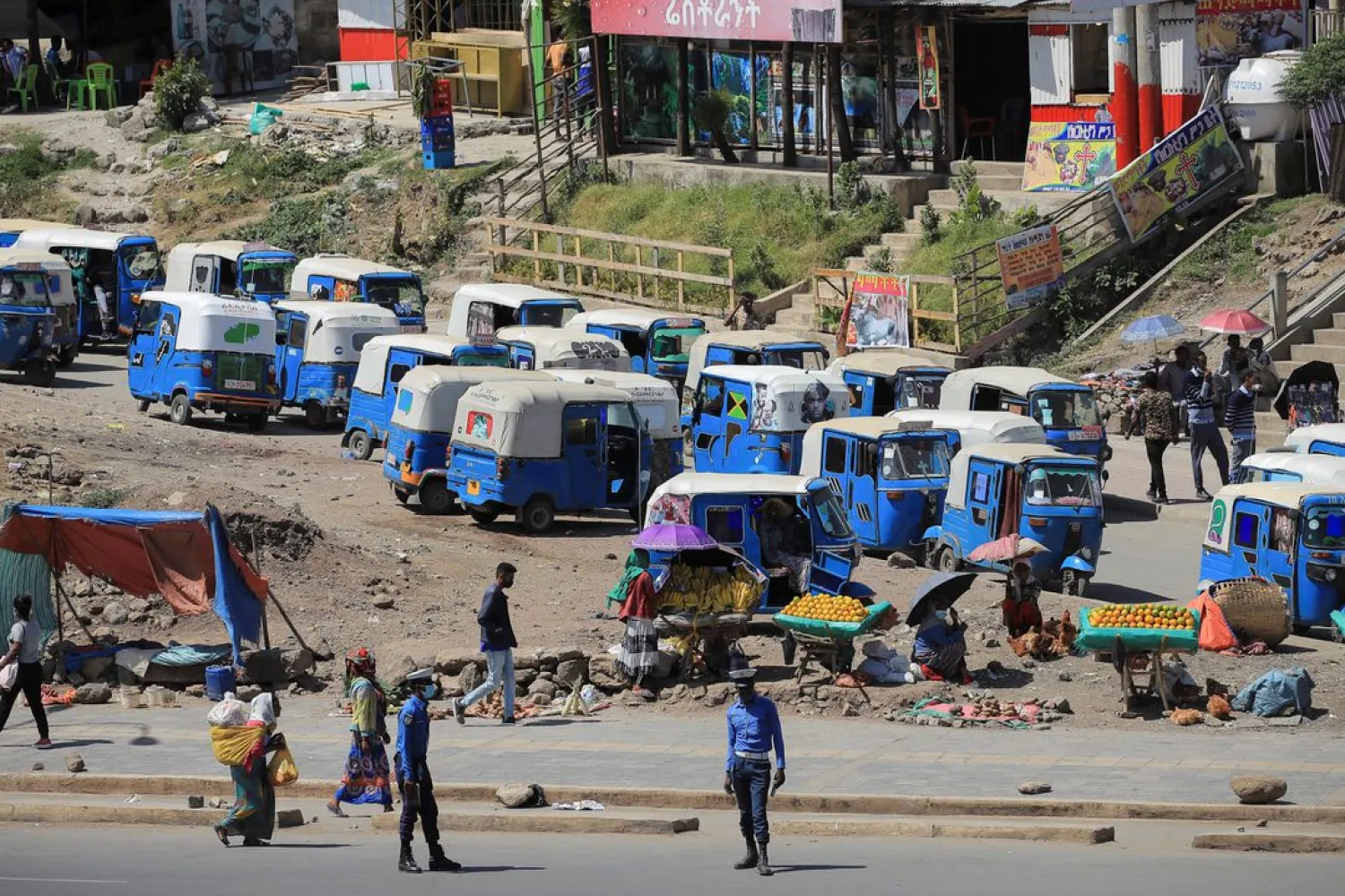 Traffic police are seen on duty at the Lafto neighbourhood in Addis Ababa, Ethiopia, November 5, 2021. (Reuters)
