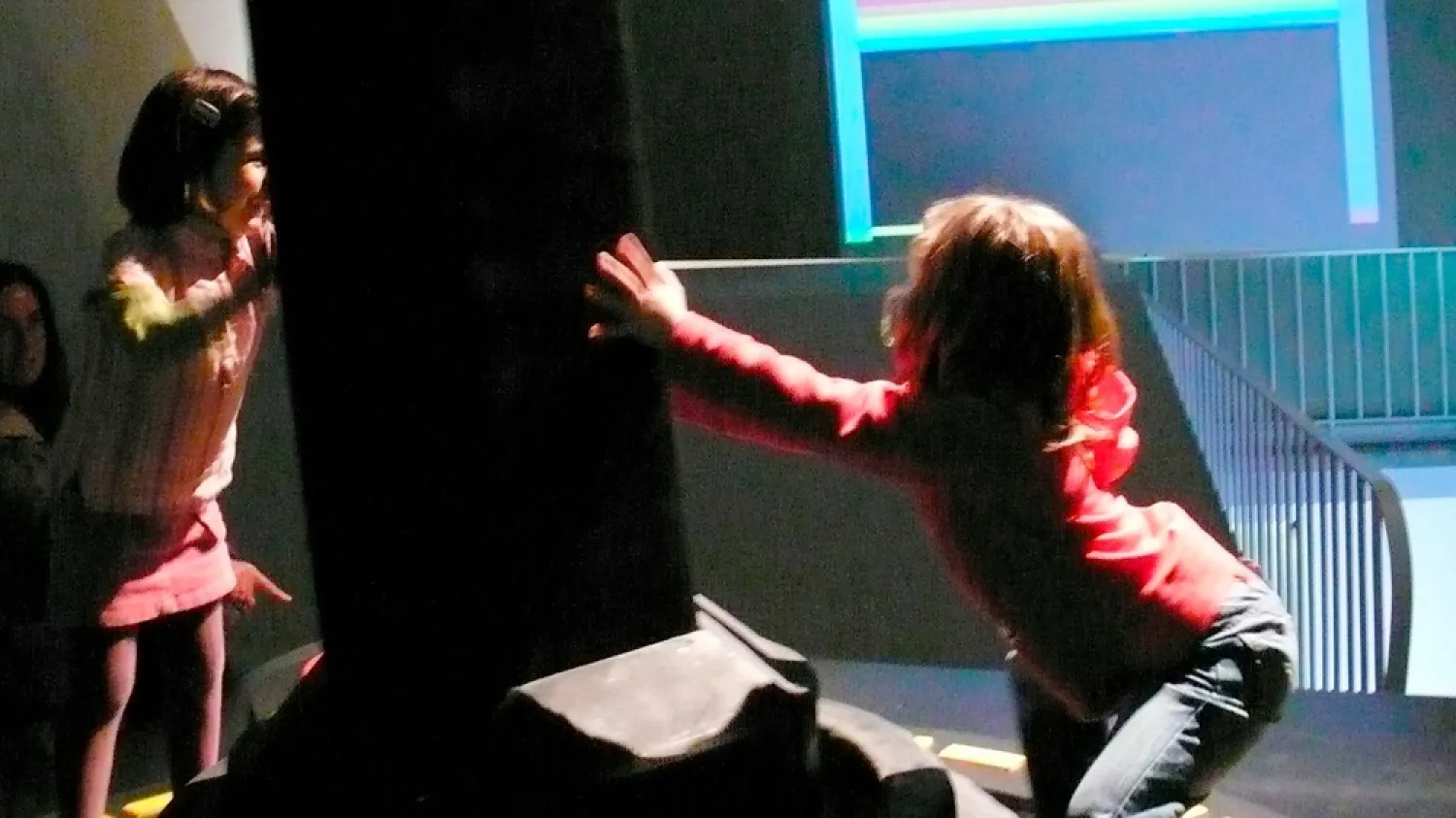 Two girls operate the Giant Joystick at LABoral Art and Industrial Creation Center, March 31, 2007 in Asturias, Spain. (Mary Flanagan via AP)