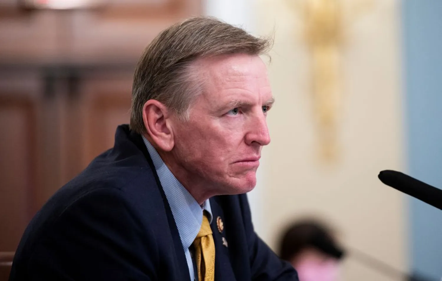 Rep. Paul Gosar (R-AZ) questions United States Park Police acting Chief Gregory T. Monahan, during a US House Natural Resources Committee hearing on "The US Park Police Attack on Peaceful Protesters at Lafayette Square", on Capitol Hill in Washington, US, July 28, 2020. Bill Clark/Pool via REUTERS

