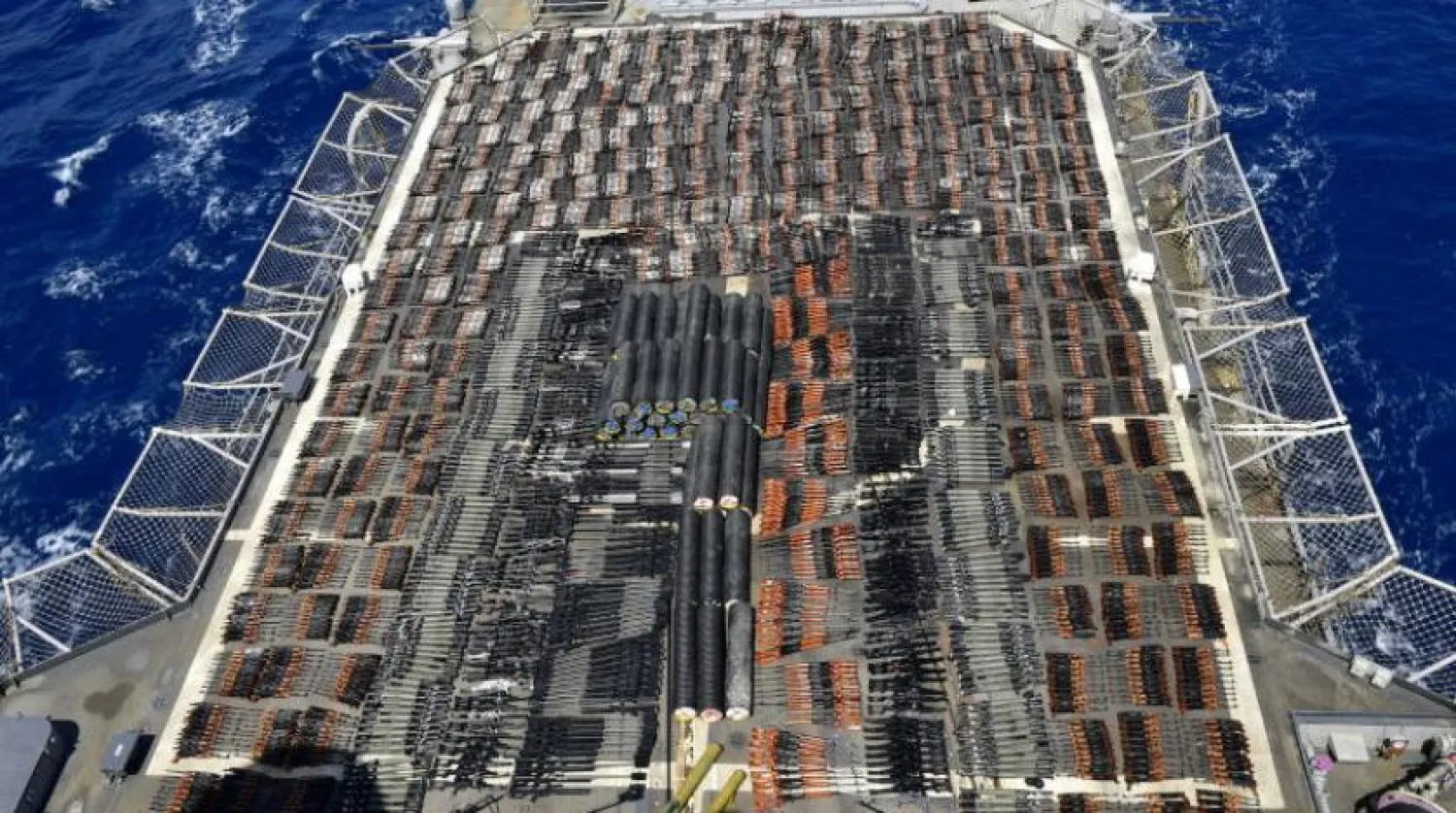 A weapons shipment seized by the US Navy onboard a vessel in the Arabian Sea. (Reuters)