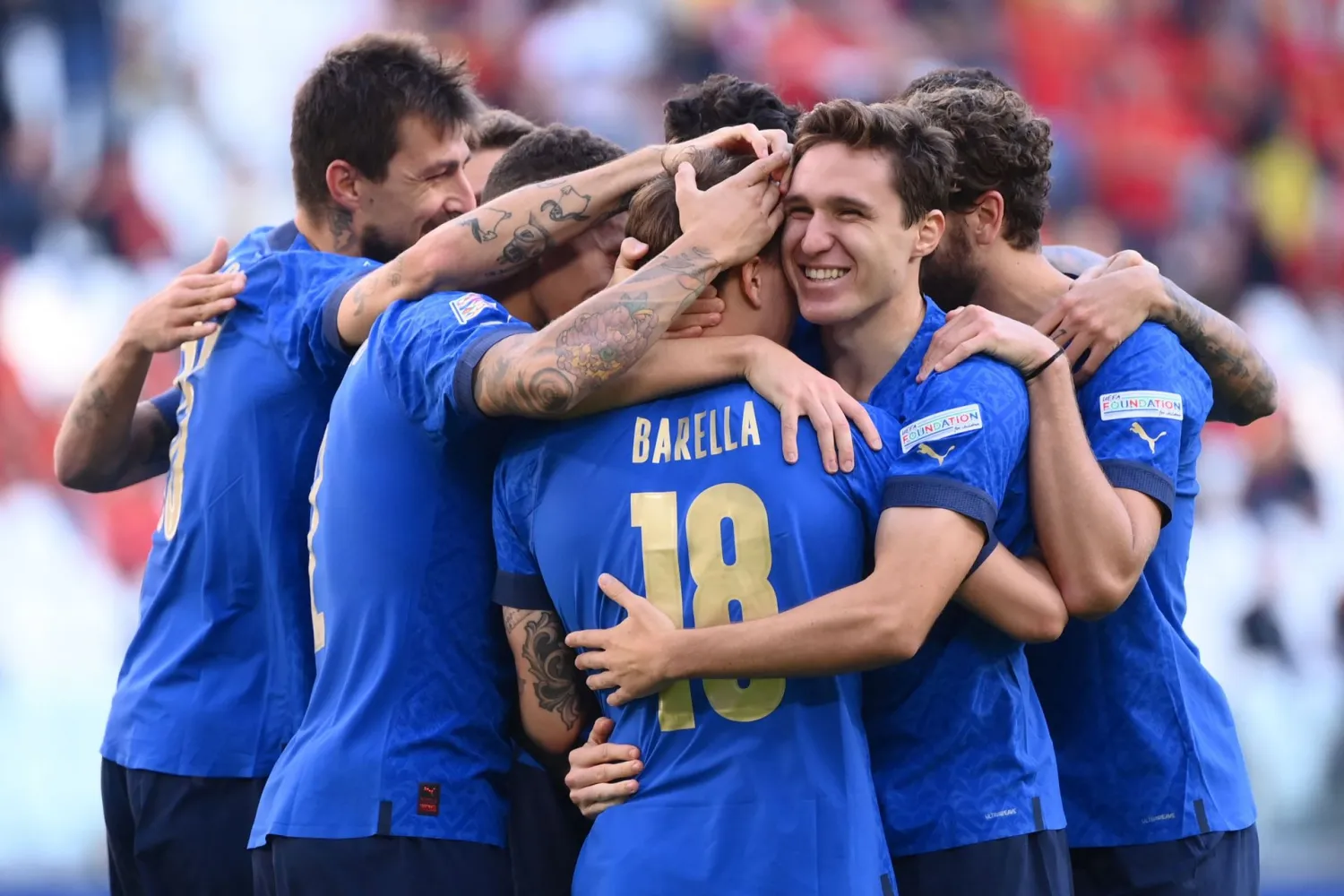 The mood around the Italy team is positive after an impressive revival under Roberto Mancini (AFP/Marco BERTORELLO)

