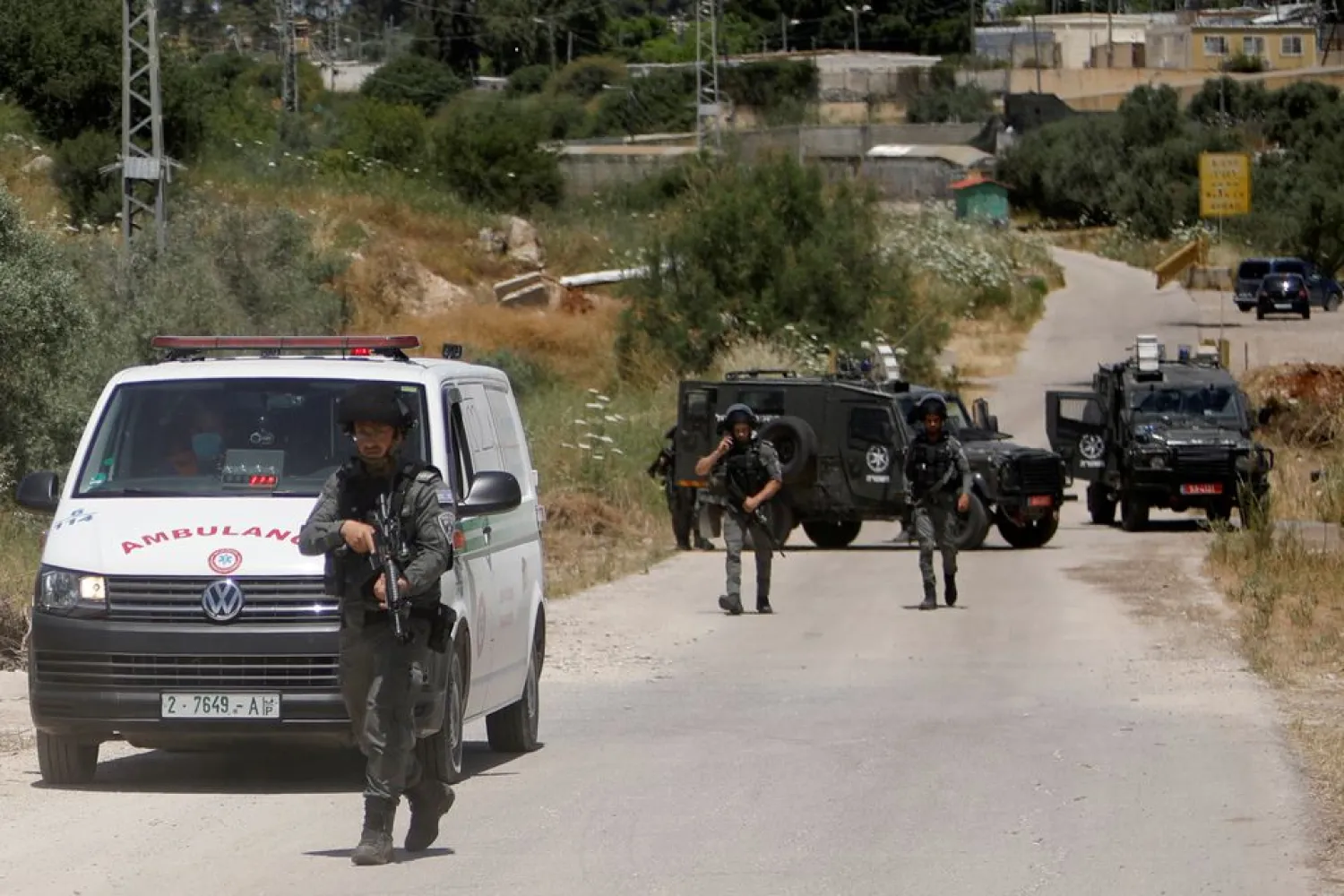 Members of Israeli border police patrol in the Israeli-occupied West Bank, May 7, 2021. REUTERS/Raneen Sawafta