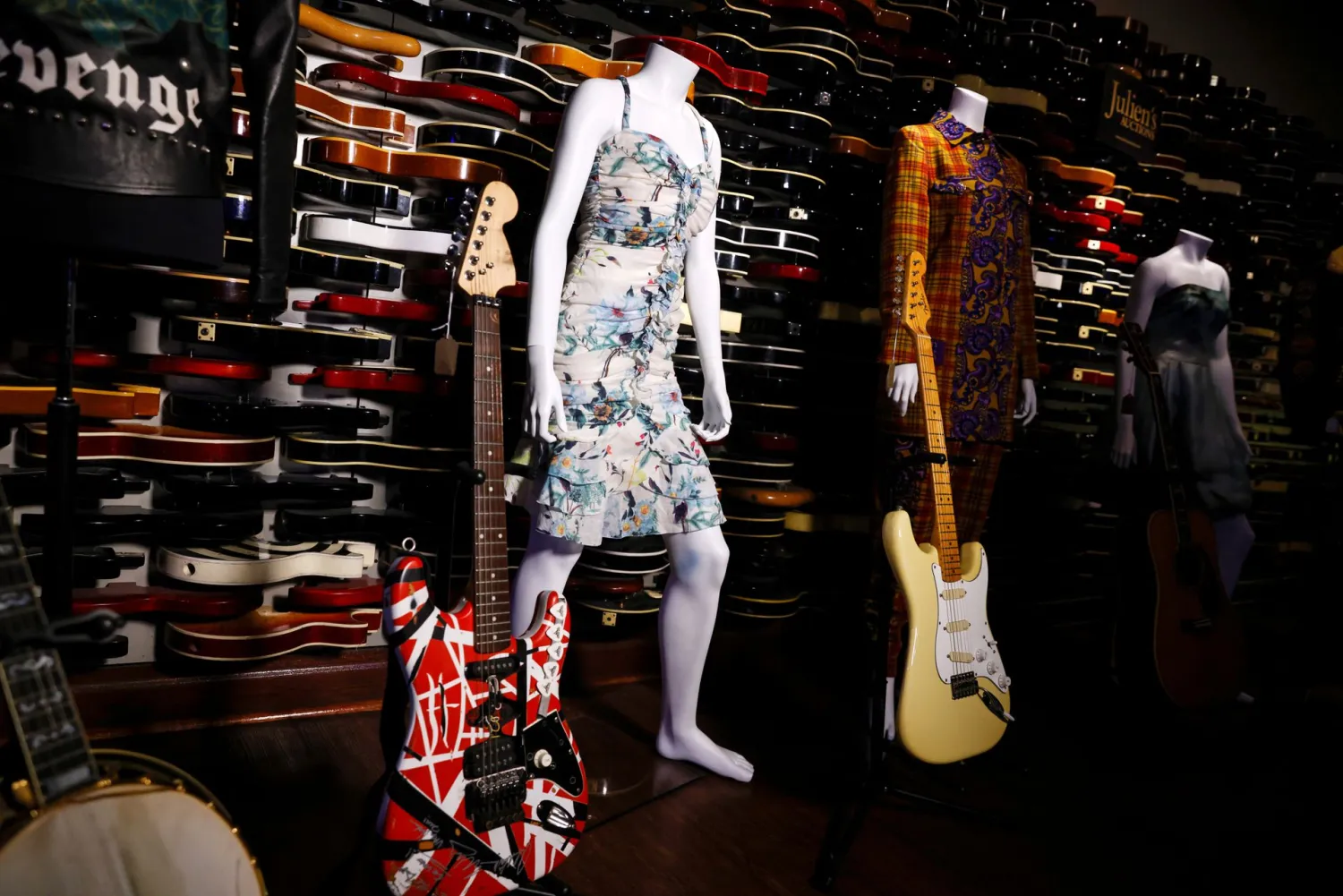  Items that are part of the Highlights from the Icons; Rock 'N'
Roll Julien’s Auctions are seen during the media preview at the Hard
Rock Cafe at Times Square in New York City, US, November 15,
2021.REUTERS/Shannon Stapleton