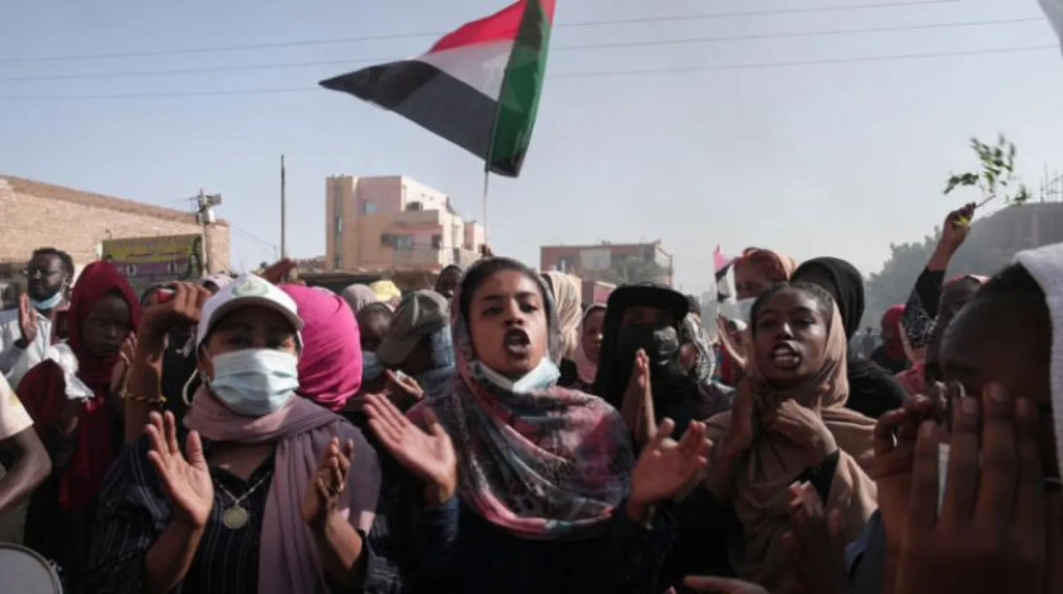Sudanese protest against the military coup that ousted government last month, in Khartoum, Sudan, Wednesday, Nov. 17, 2021. (AP Photo/Marwan Ali)