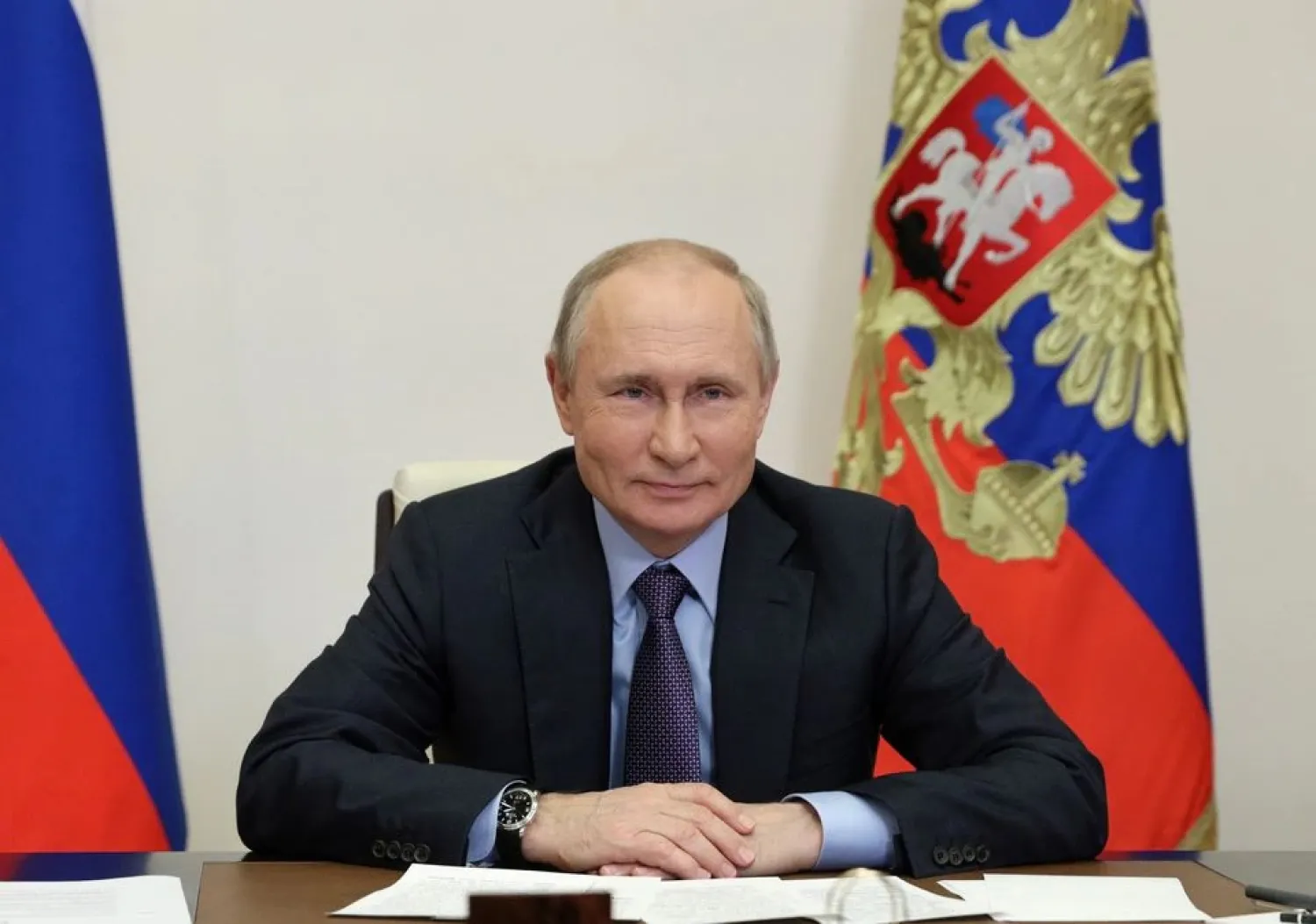 Russian President Vladimir Putin takes part in a ceremony launching the Amur gas processing plant managed by Gazprom company via video link outside Moscow, Russia June 9, 2021. (Reuters)