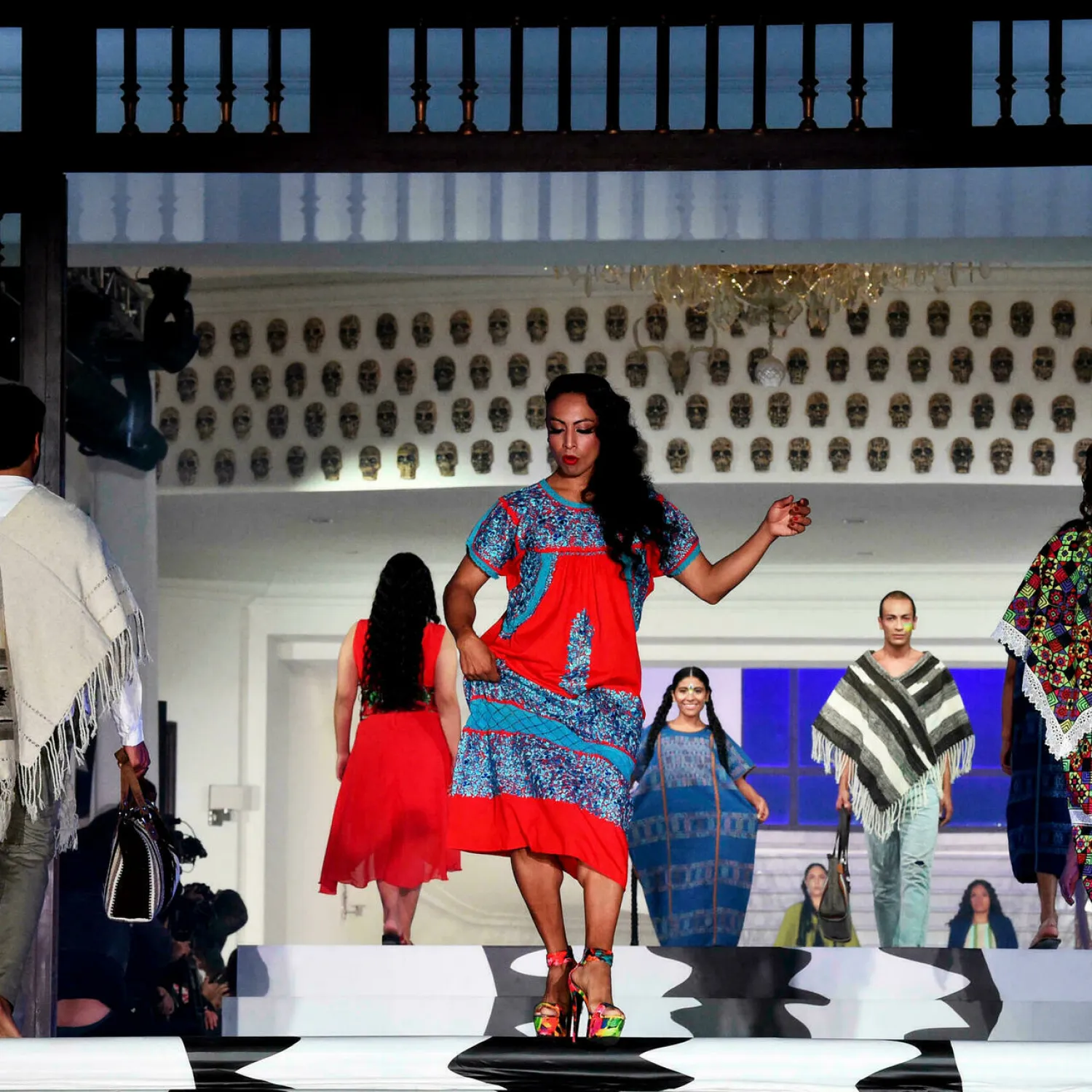 Models present indigenous creations at a fashion fair in Mexico City aimed at tackling alleged cultural appropriation by foreign designers. RODRIGO ARANGUA AFP

