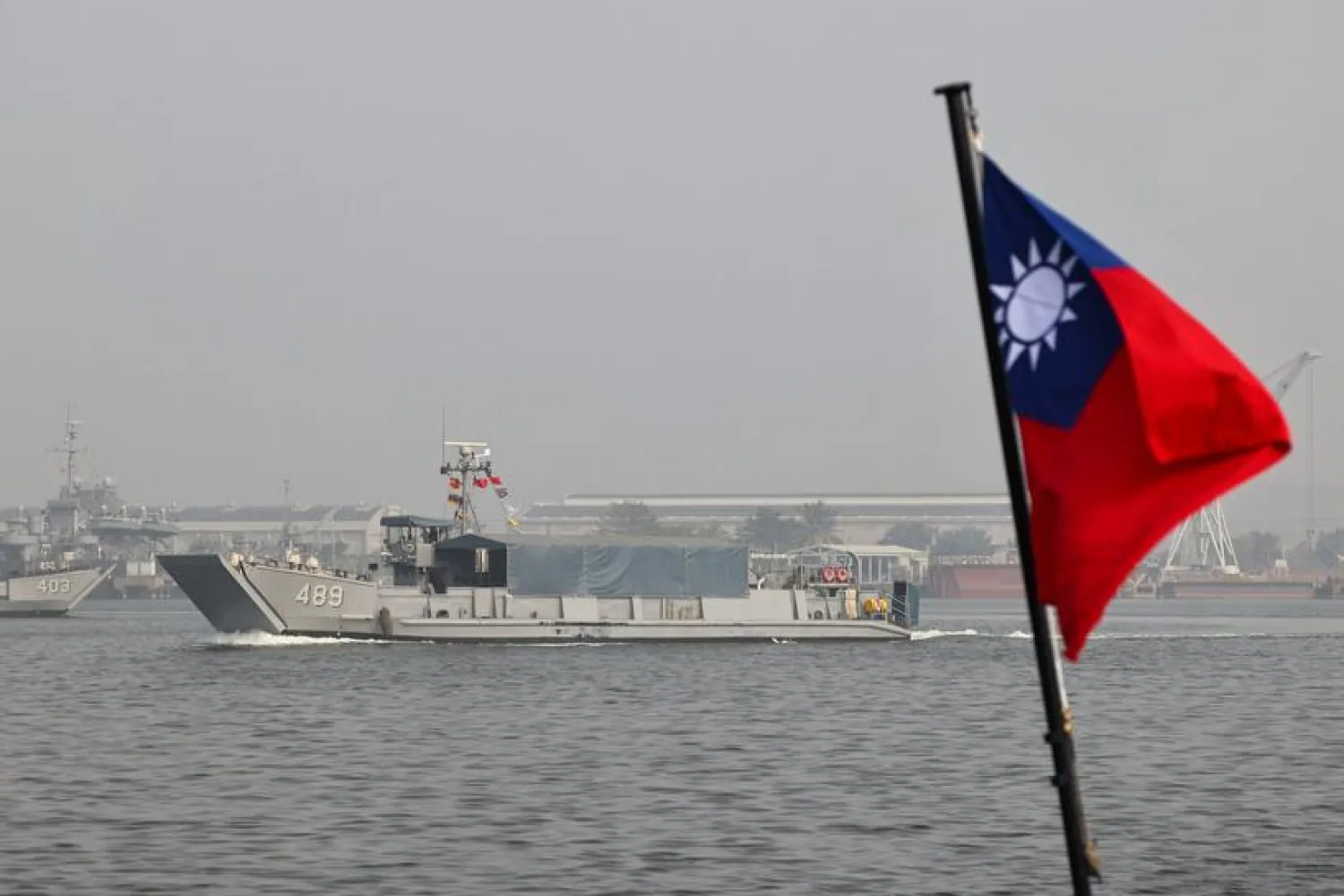 A Taiwan flag is seen during a navy drill ahead of the Lunar New Year in Kaohsiung, Taiwan, January 27, 2021. (Reuters)