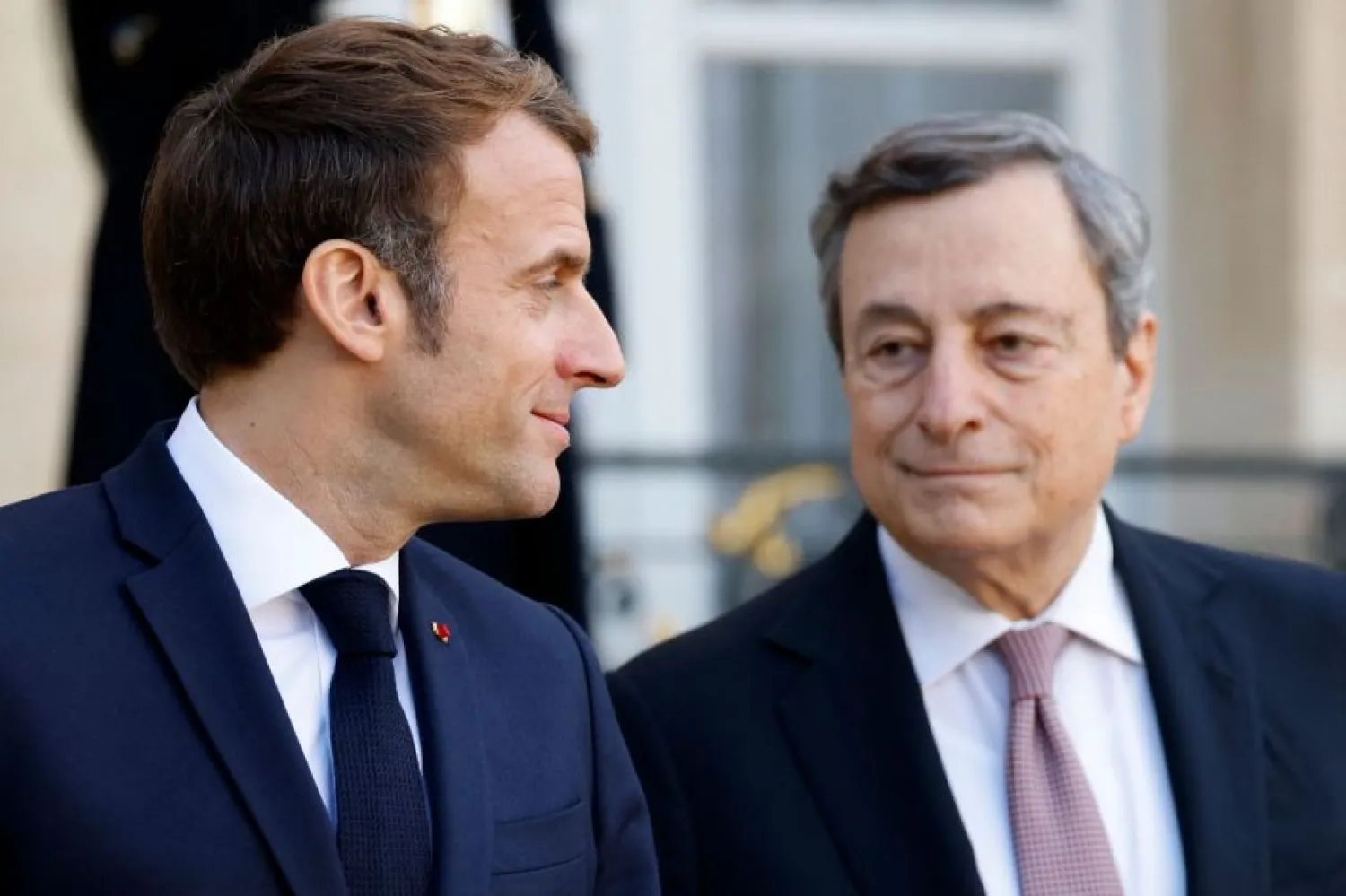 French President Emmanuel Macron (left) and Italian Prime Minister Mario Draghi are pictured at the Elysee Palace in Paris on Nov 12, 2021.PHOTO: AFP
