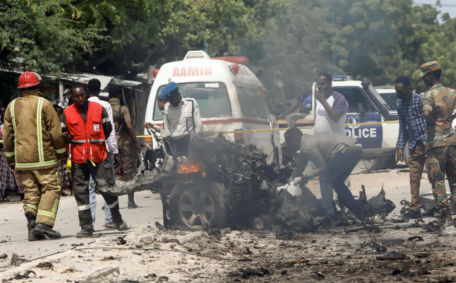 Paramedics are seen near the site of a car bombing in Mogadishu, Somalia. Reuters file photo