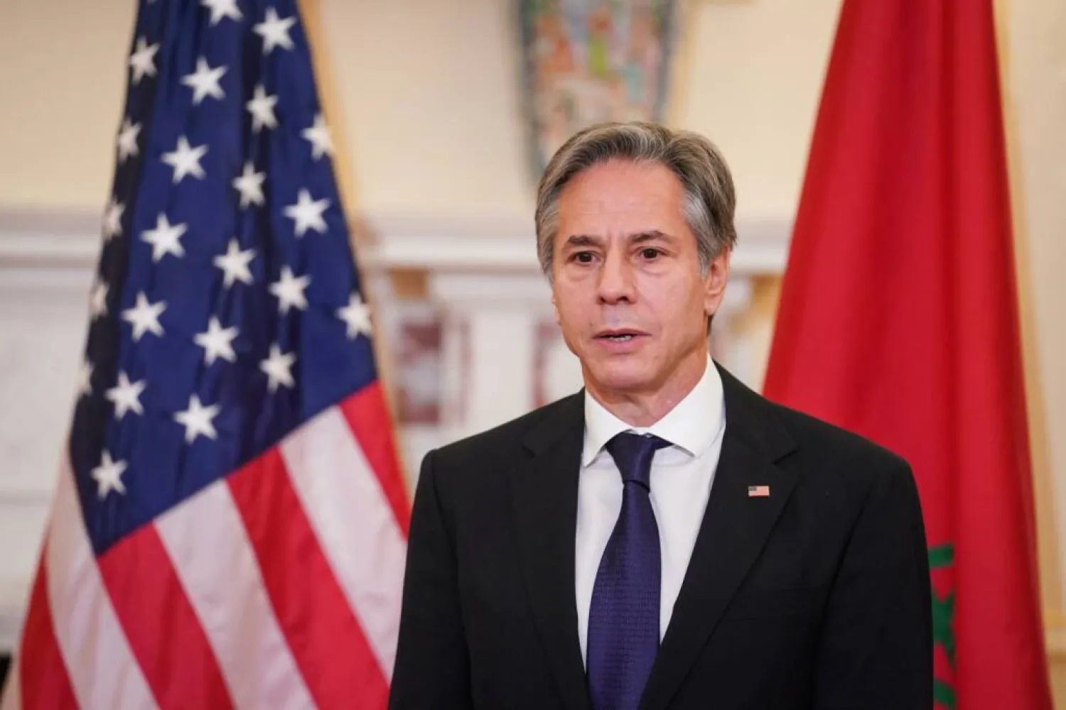 US Secretary of State Antony Blinken delivers remarks during a meeting with Morocco's Foreign Minister Nasser Bourita (not pictured) at the State Department in Washington, US, November 22, 2021. REUTERS/Sarah Silbiger/Pool

