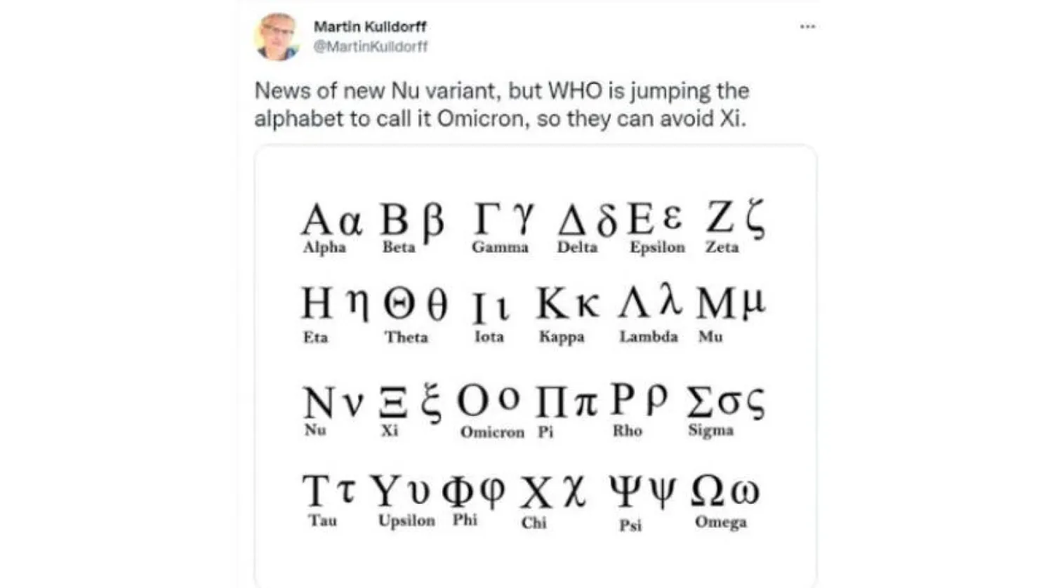Epidemiyolog Martin Kulldorff tarafından paylaşılan tweet