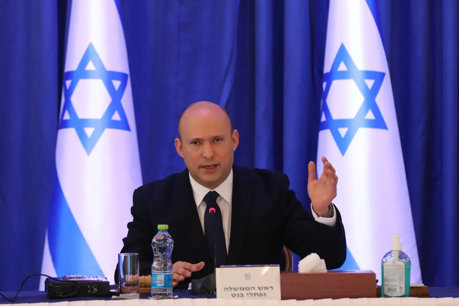 Israeli Prime Minister Naftali Bennett attends a cabinet meeting at the ministry of foreign affairs offices in Jerusalem, September 12, 2021. Abir Sultan/Pool via REUTERS/File Photo