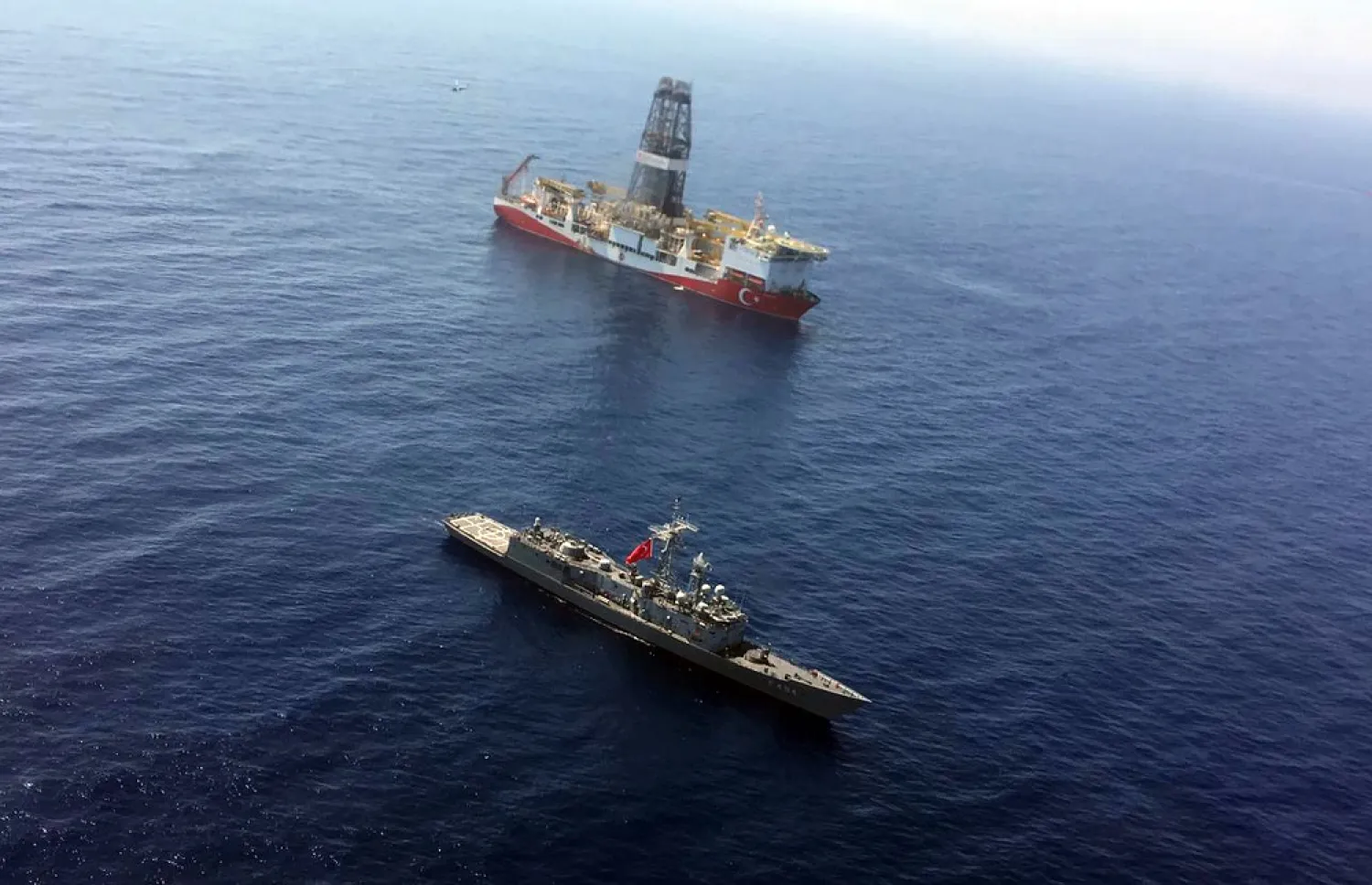 Illustrative: In this July 9, 2019 file photo, a Turkish Navy warship patrols near Turkey's drilling ship "Fatih" that was making its way towards the eastern Mediterranean near Cyprus to begin drilling operations. (Turkish Defense Ministry via AP)