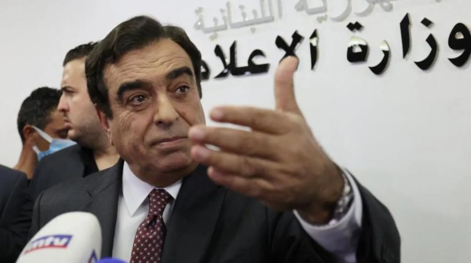 Kordahi during a press conference to announce his resignation. (AFP)