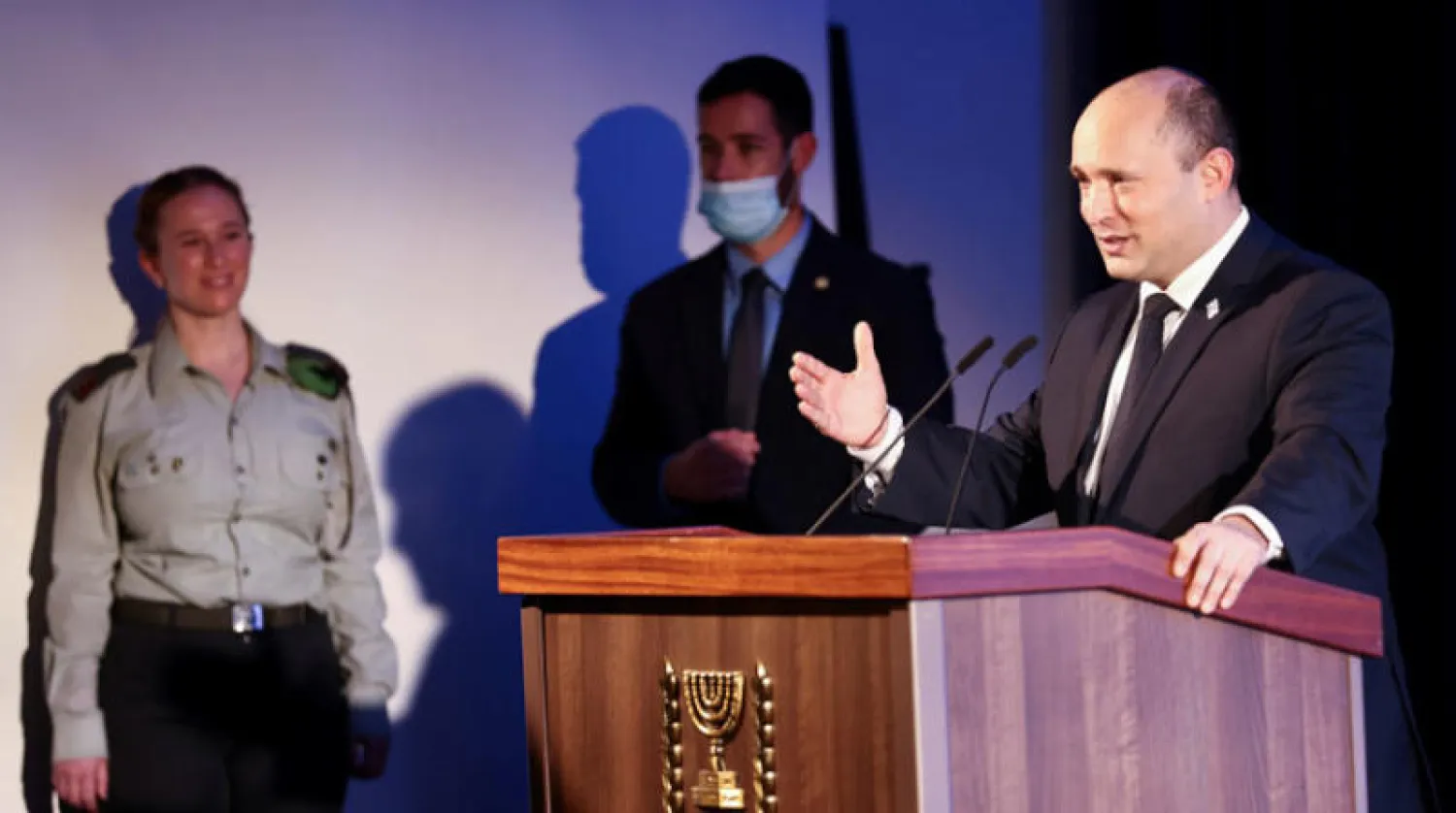 رئيس الوزراء الإسرائيلي نفتالي بينيت يلقي كلمة الأسبوع الماضي في القدس (رويترز)