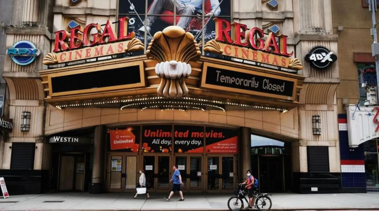 Regal Cinemas stands closed on New York City's 42nd Street in August. (AFP)