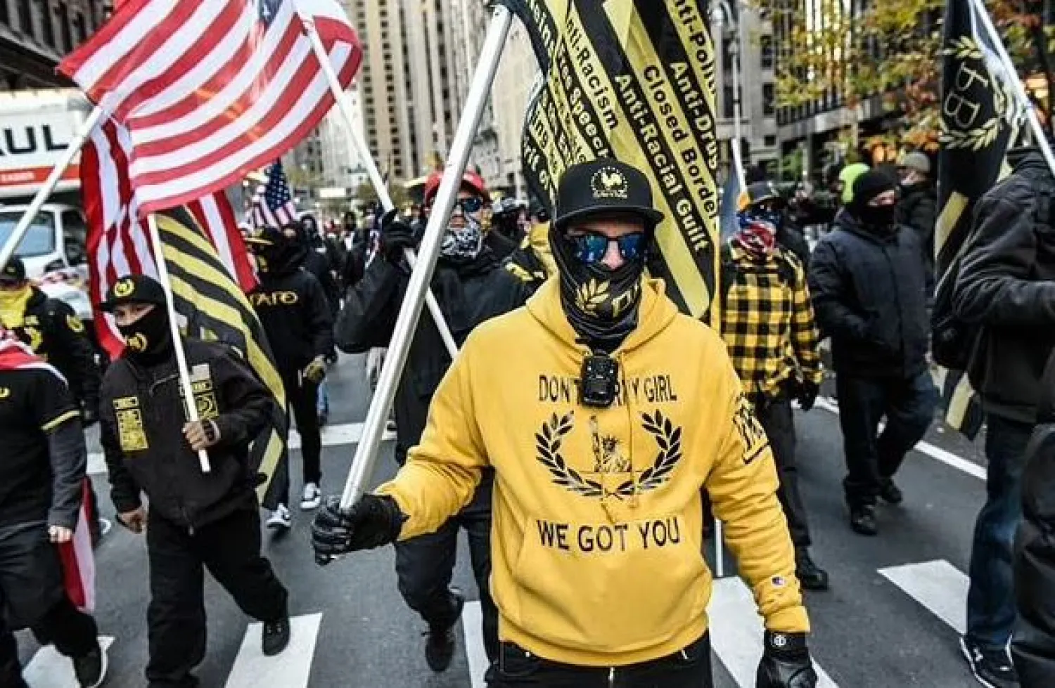 Members of the Proud Boys march in Manhattan against vaccine mandates in New York City - AFP