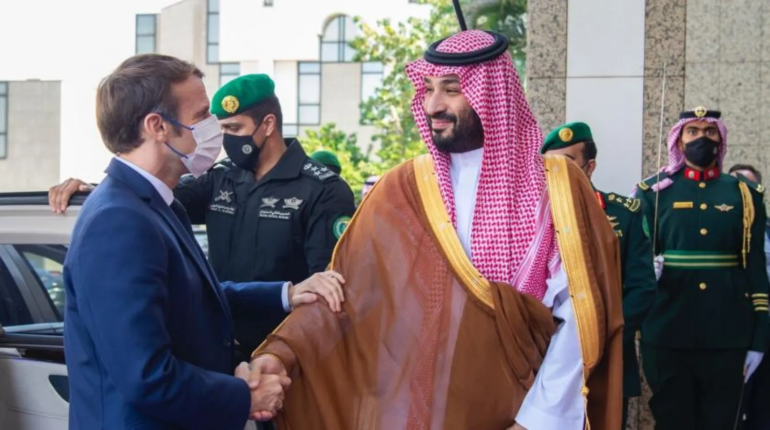 Crown Prince Mohammed bin Salman bin Abdulaziz welcomes French President Emmanuel Macron