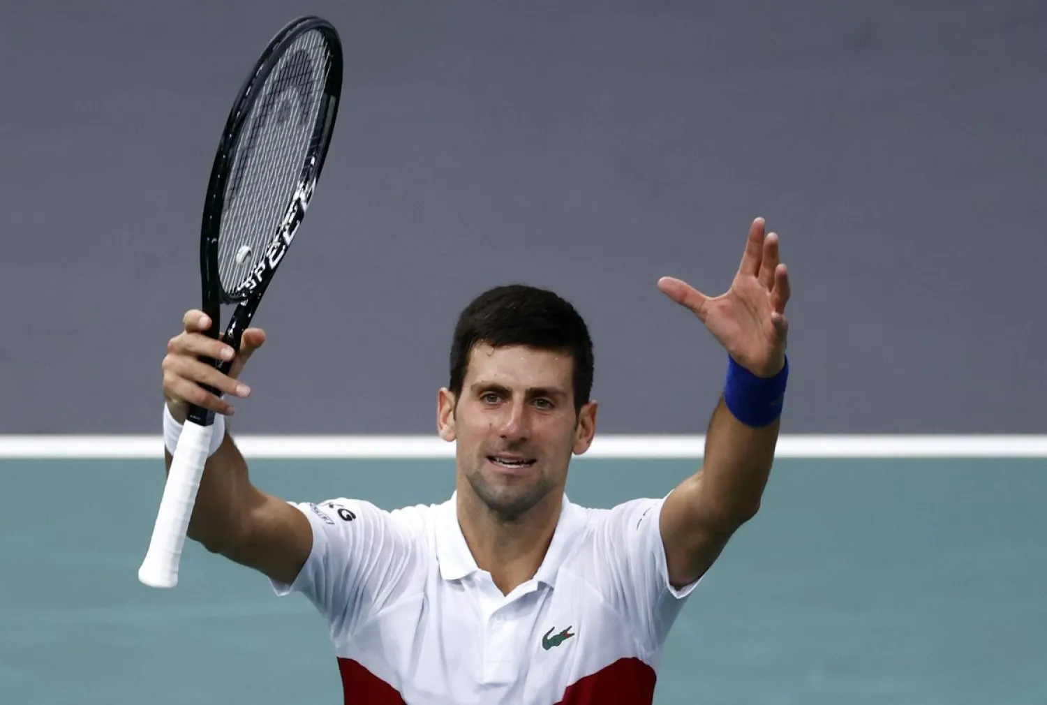 Tennis - ATP Masters 1000 - Paris Masters - Accor Arena, Paris, France - November 6, 2021 Serbia's Novak Djokovic celebrates after winning his semi-final match against Poland's Hubert Hurkacz REUTERS/Christian Hartmann