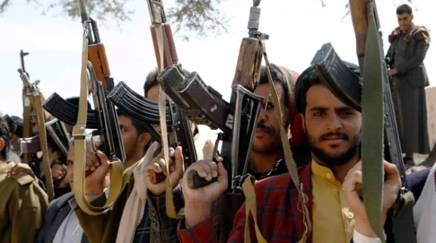 Houthi militias during a gathering aimed at mobilizing more fighters in Sanaa (AFP)