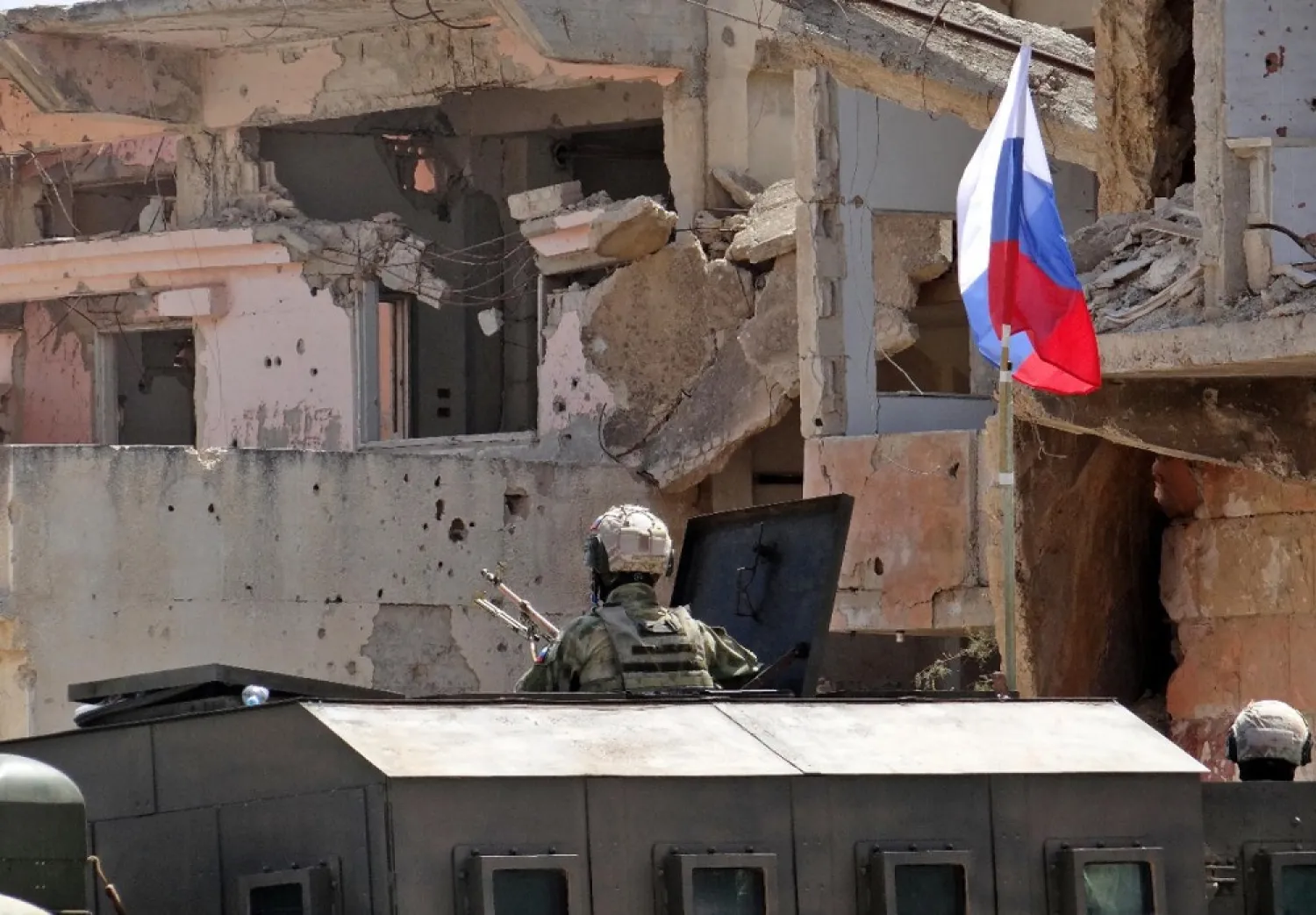A Russian soldier is pictured in Daraa al-Balad in Syria's southern province of Daraa on September 1, 2021. (AFP)
