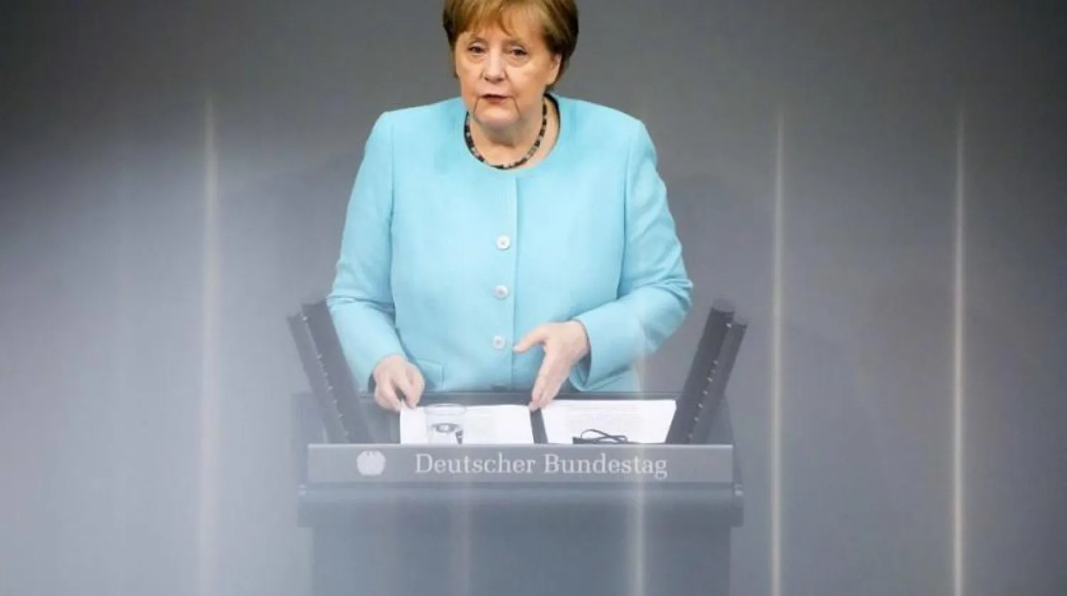 German Chancellor Angela Merkel addresses parliament on June 24. (AP)
