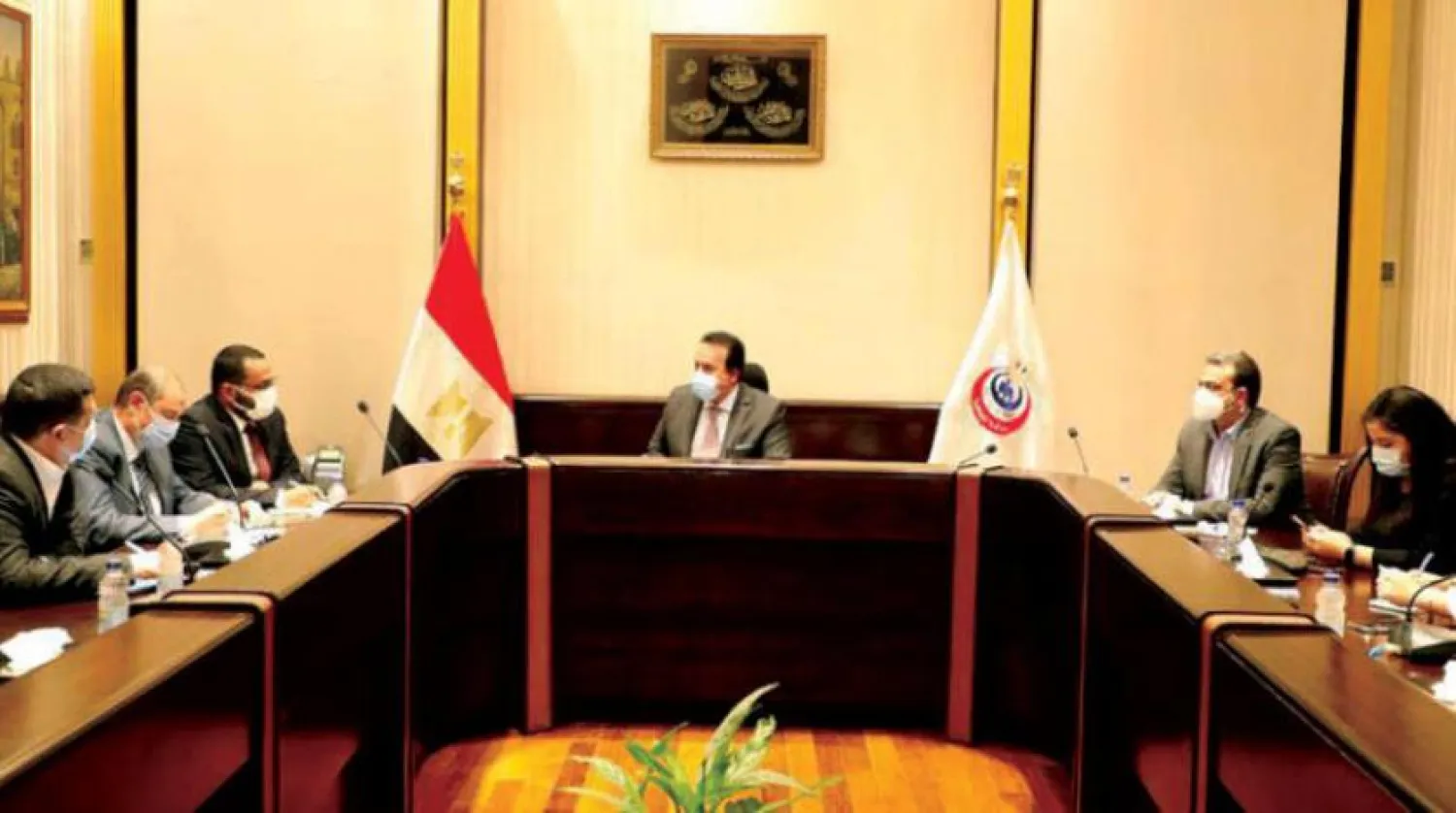 Egyptian acting Health Minister Khaled Abdel-Ghaffar during a meeting held at the Ministry Saturday to discuss the vaccination process (Egyptian government)