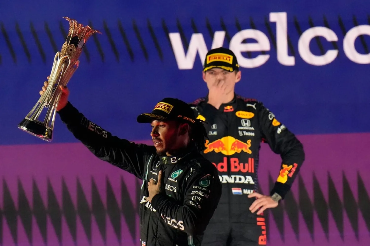 Lewis Hamilton won a thrilling Saudi Arabian Grand Prix ahead of Max Verstappen. (AP)