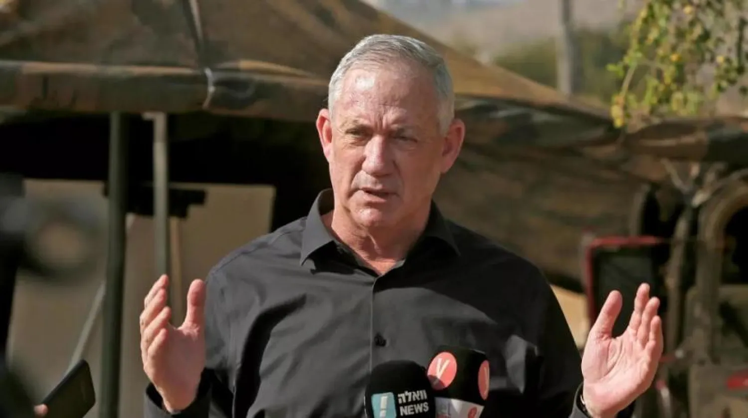 Israeli Defense Minister Benny Gantz speaks to the media during a military drill near Kibbutz Ravid in the northern part of Israel on October 27, 2020. (AFP)

