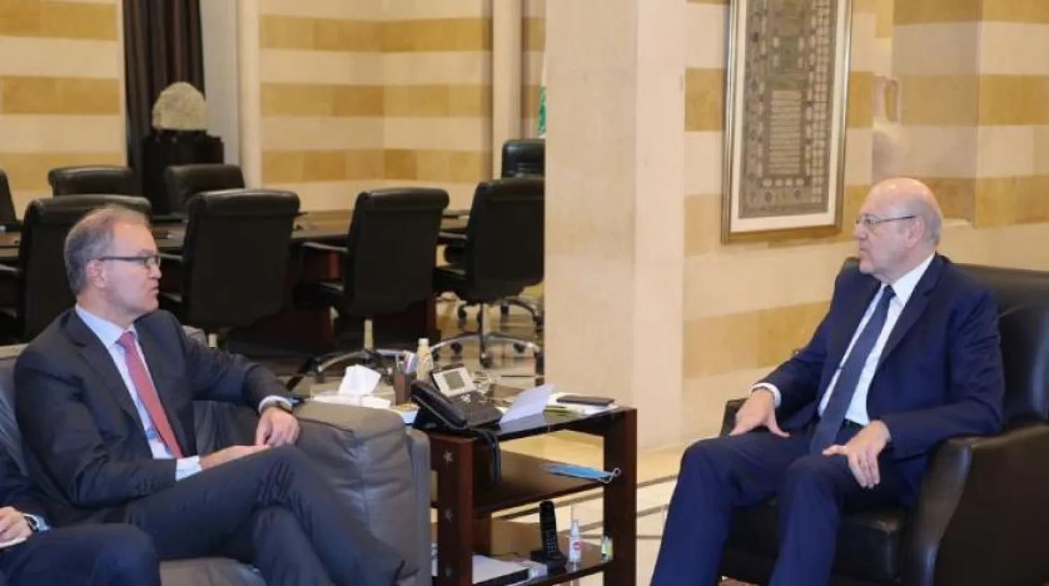 Lebanese Prime Minister Najib Mikati meets with the International Monetary Fund delegation headed by Ernesto Ramirez (National News Agency)