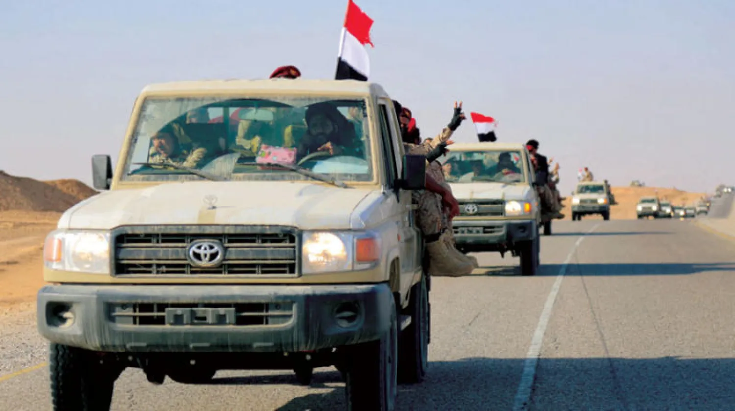 جانب من القوات اليمنية المساندة التي انضمت حديثاً إلى مأرب (أ.ف.ب)