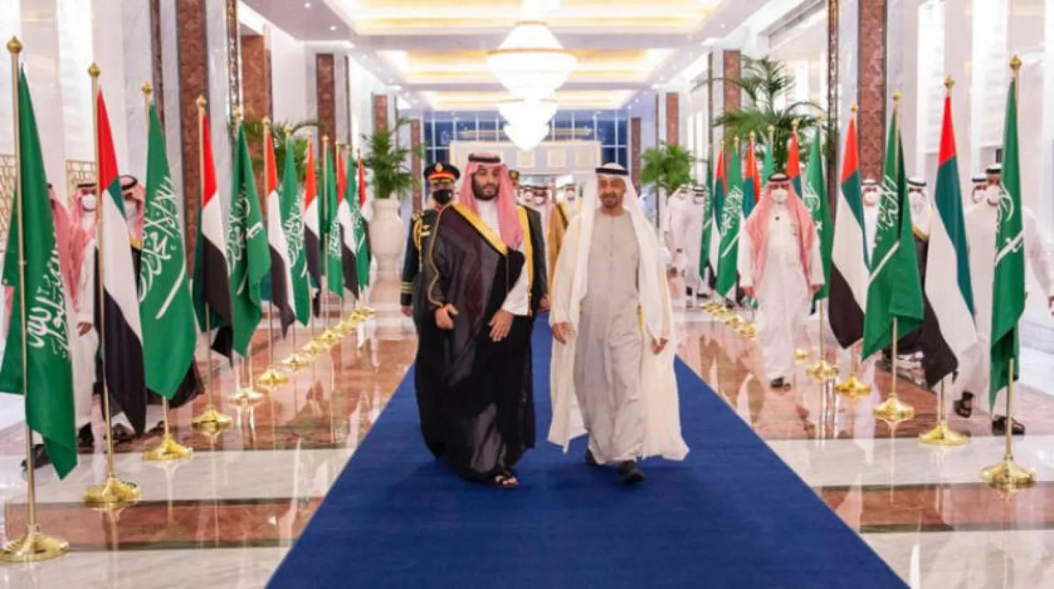 Saudi Crown Prince Mohammed bin Salman bin Abdul Aziz and Sheikh Mohamed bin Zayed Al Nahyan, Crown Prince of Abu Dhabi and Deputy Supreme Commander of the UAE Armed Forces in Abu Dahbi - SPA