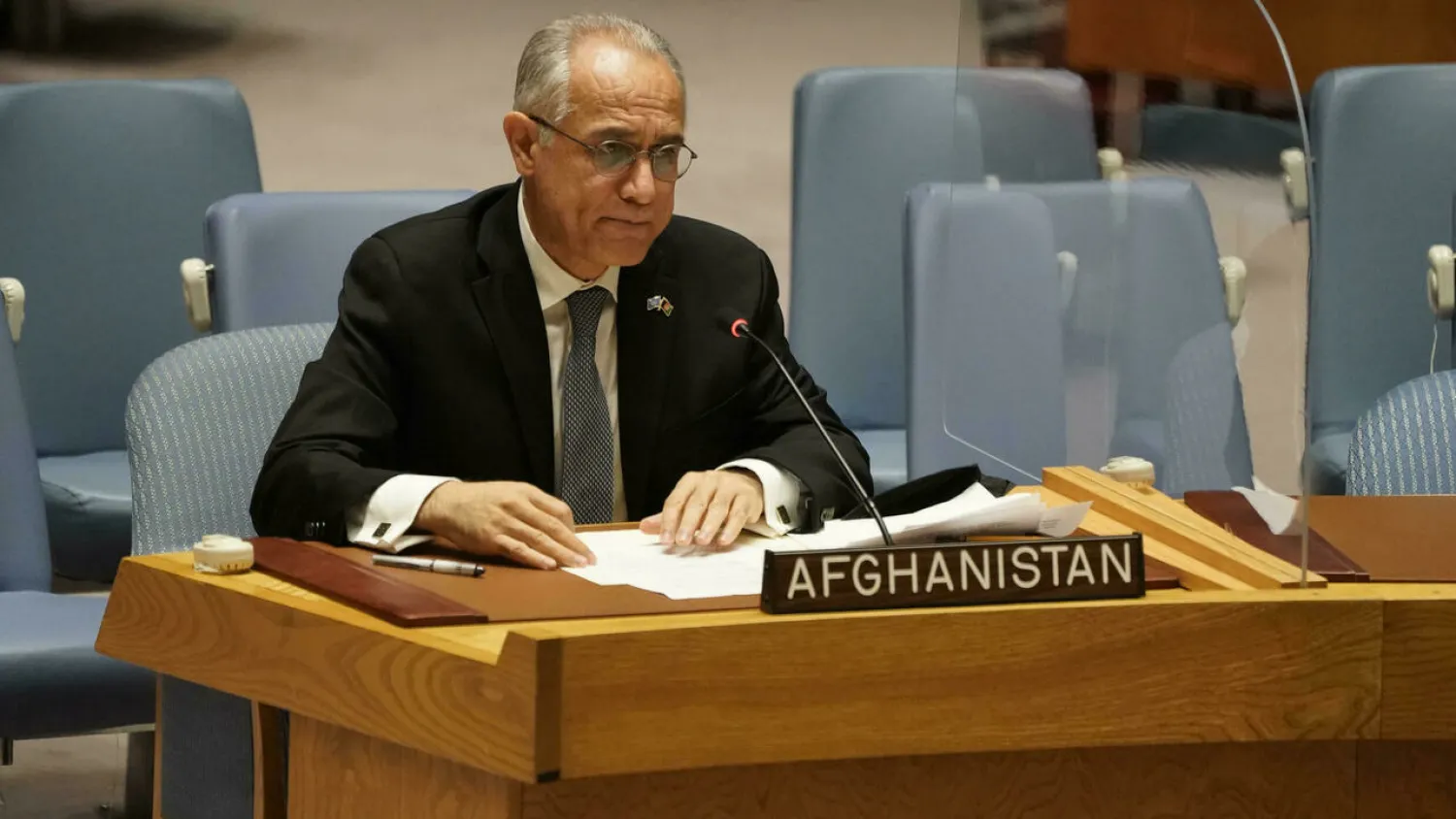 Ghulam Isaczai, the Afghan ambassador named by the government overthrown by the Taliban, has left his post at the United Nations TIMOTHY A. CLARY AFP
