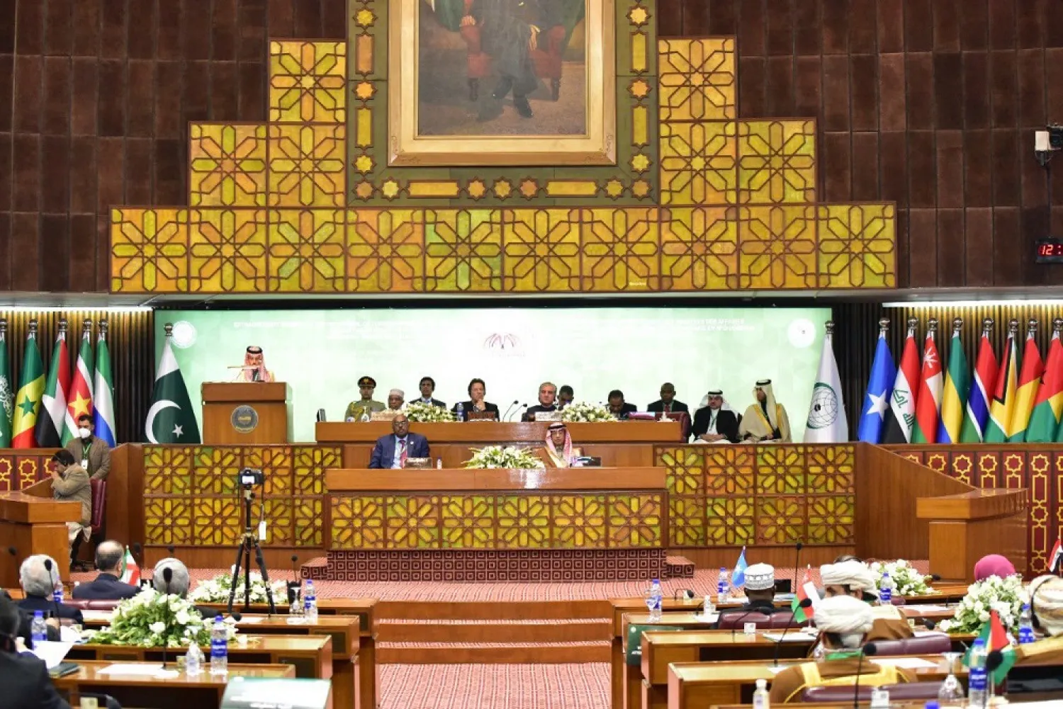 Dignitaries at the during the 17th extraordinary session of Organization of Islamic Cooperation (OIC) Council of Foreign Ministers, in Islamabad, Pakistan, Sunday, Dec. 19, 2021. (OIC)