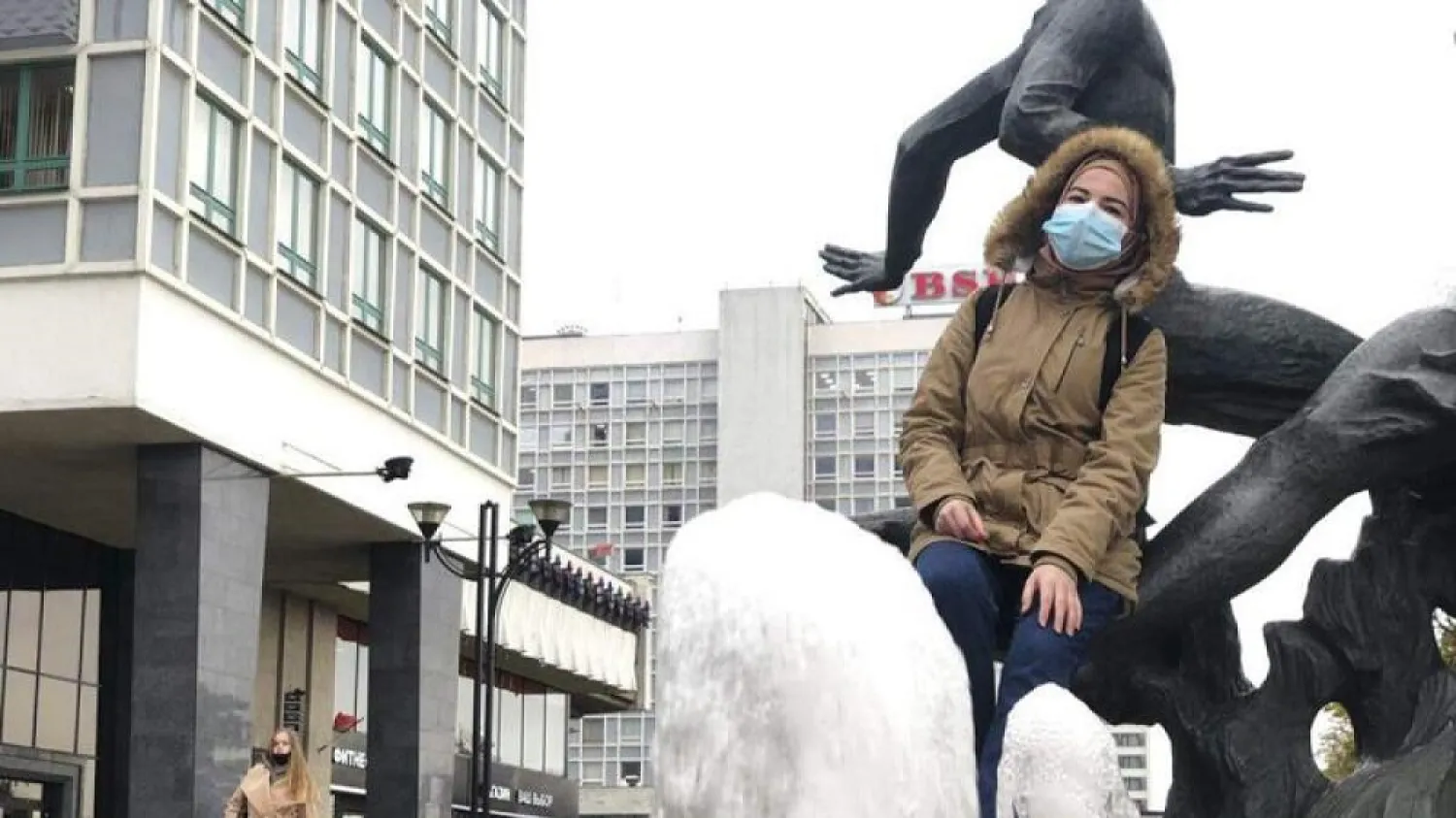 Syrian Kurd Bushra, who only gave her first name, poses for a photograph in Minsk, Belarus, Sept. 22, 2021. (Bushra via AP)