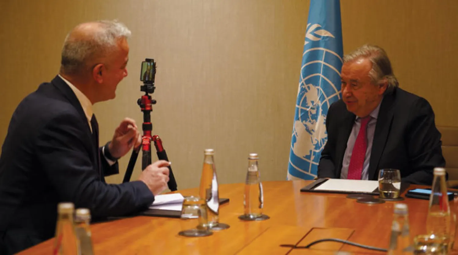Guterres sits down for an interview with Ali Barada. (Haidar Fahs from the UN)