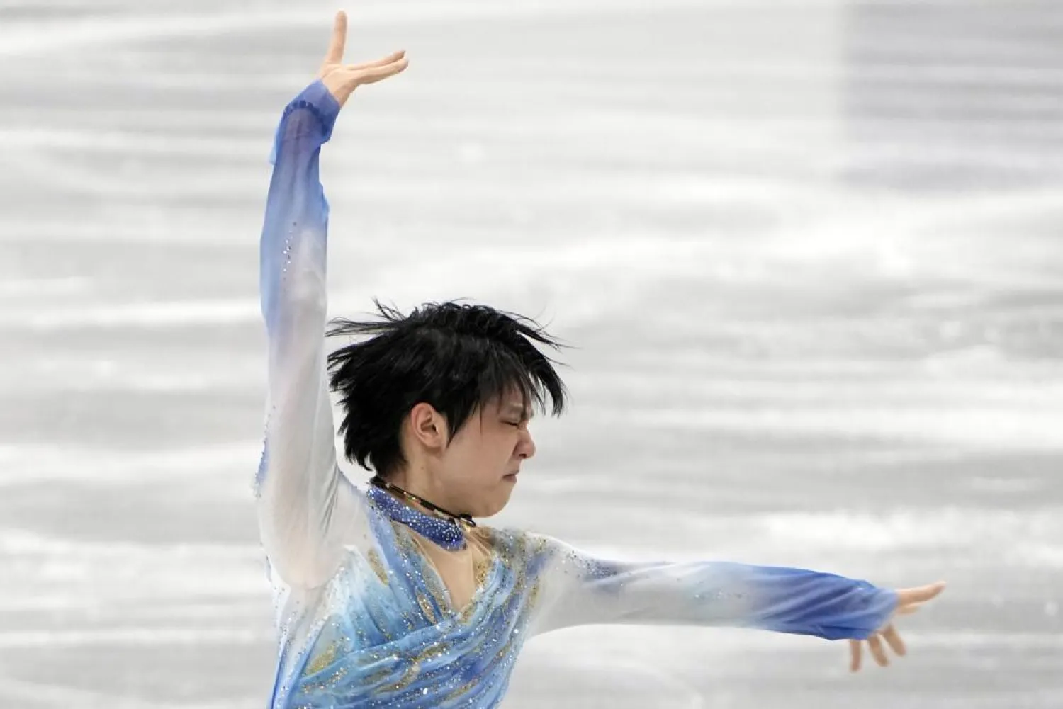 Yuzuru Hanyu of Japan performs during men's short program competition of Japan Figure Skating Championships at Saitama Super Arena, in Saitama, north of Tokyo, Friday, Dec. 24, 2021. (AP)